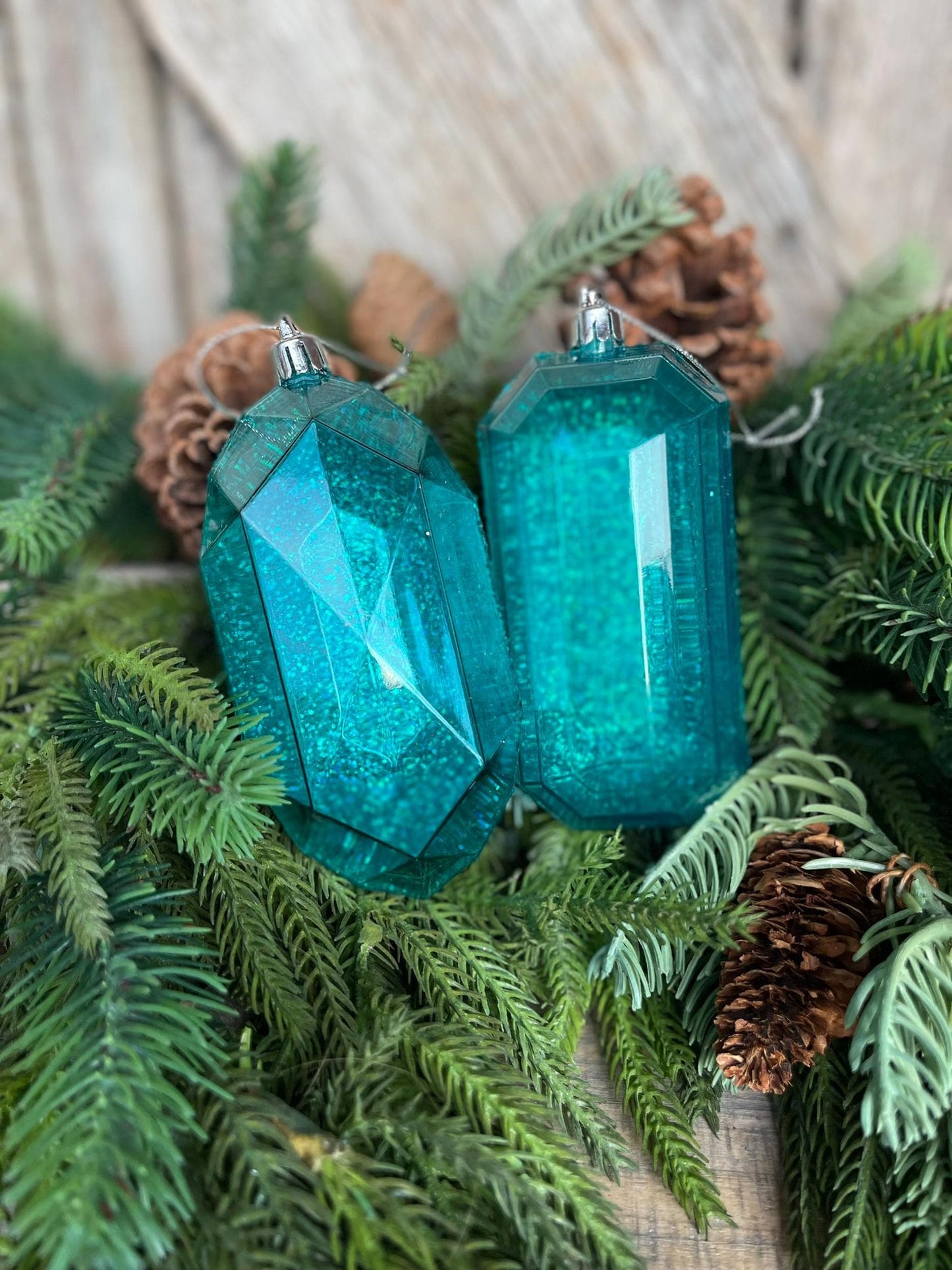 4" Turquoise Jewel Ornaments, Teal Ornaments