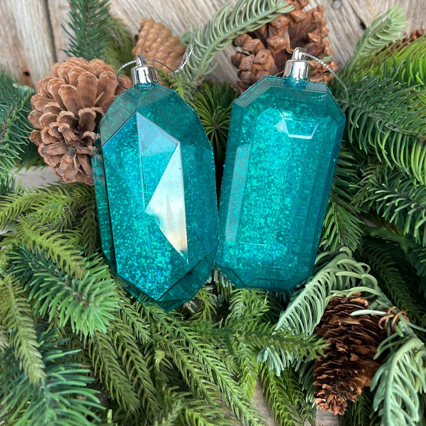 4" Turquoise Jewel Ornaments, Teal Ornaments