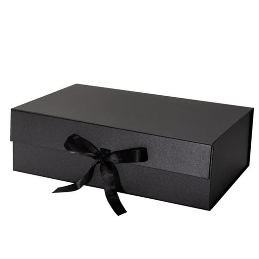 14" x 9" x 4.3" Black Collapsable Gift Box w/ Satin Ribbon & Magnetic Square Flap Lid | Black