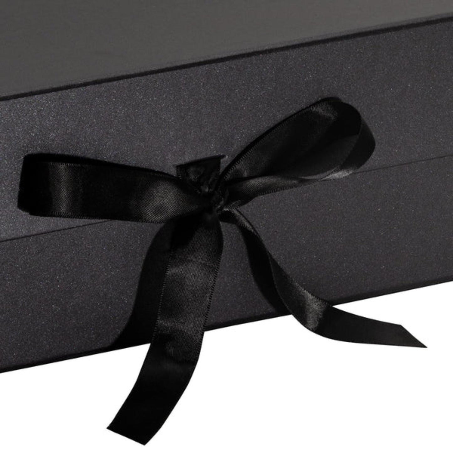 14" x 9" x 4.3" Black Collapsable Gift Box w/ Satin Ribbon & Magnetic Square Flap Lid | Black