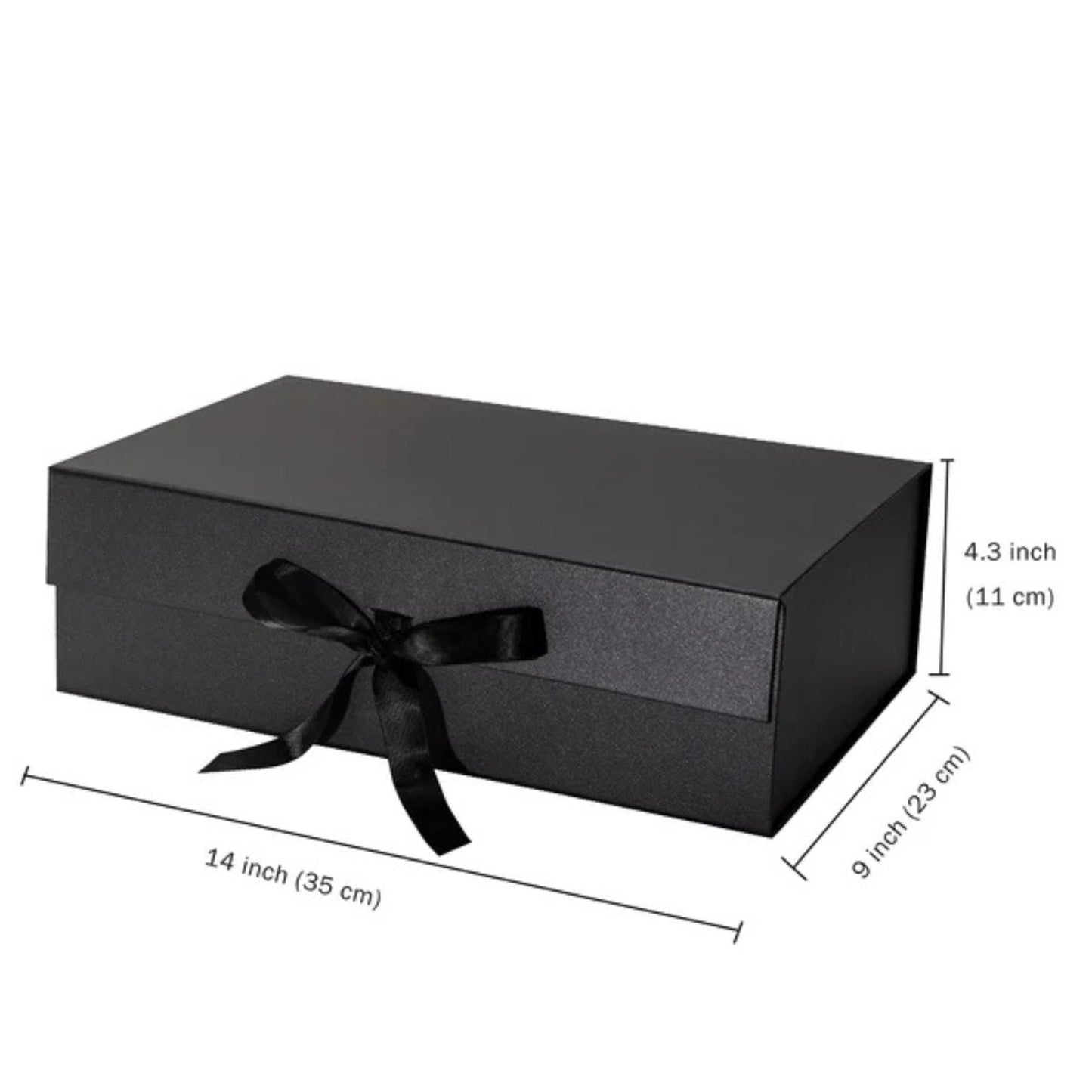 14" x 9" x 4.3" Black Collapsable Gift Box w/ Satin Ribbon & Magnetic Square Flap Lid | Black