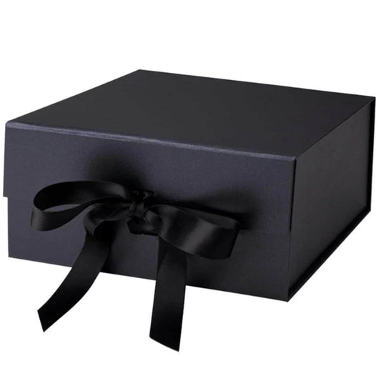 8" x 8" x 4" Black Collapsable Gift Box w/ Satin Ribbon & Magnetic Square Flap Lid | Black