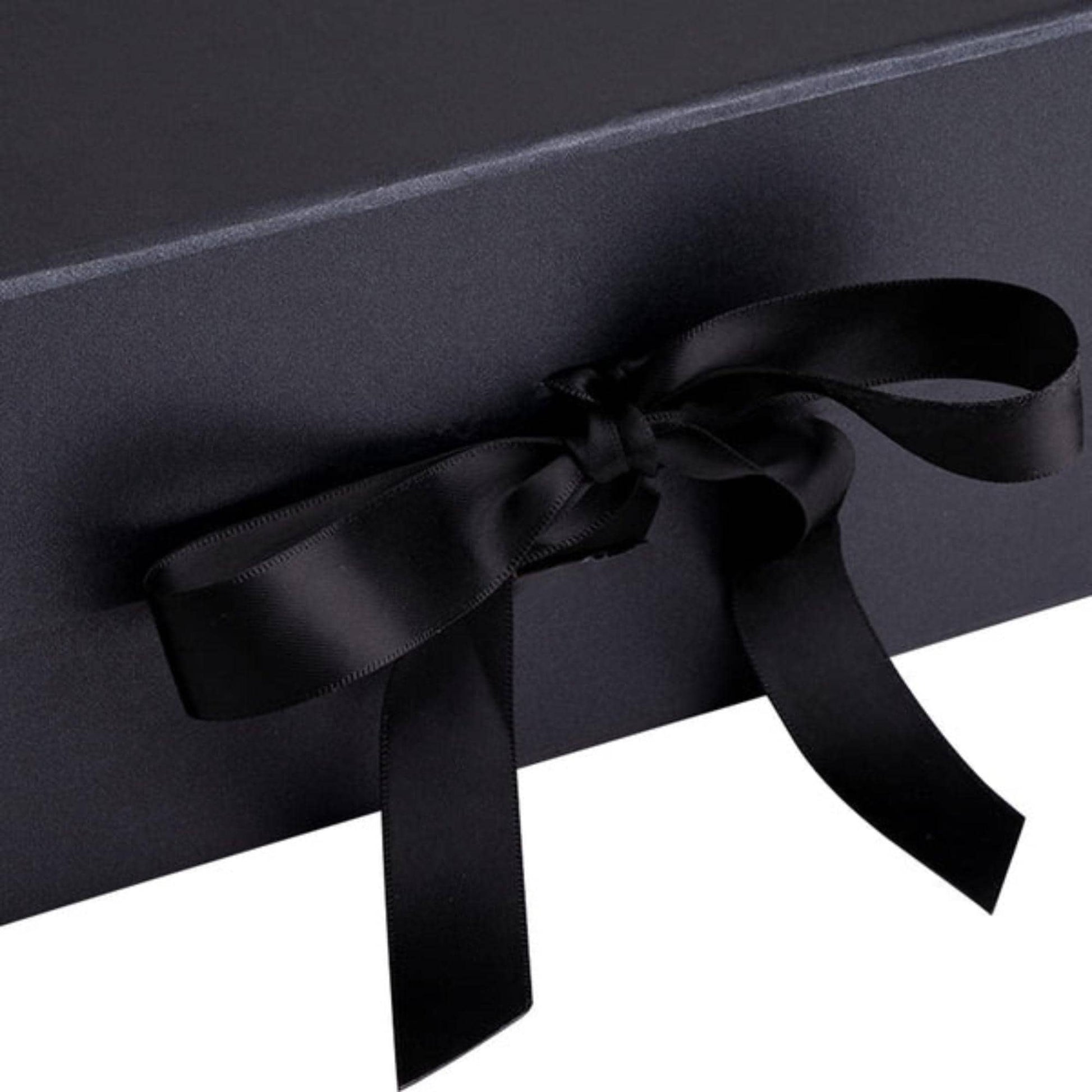 8" x 8" x 4" Black Collapsable Gift Box w/ Satin Ribbon & Magnetic Square Flap Lid | Black