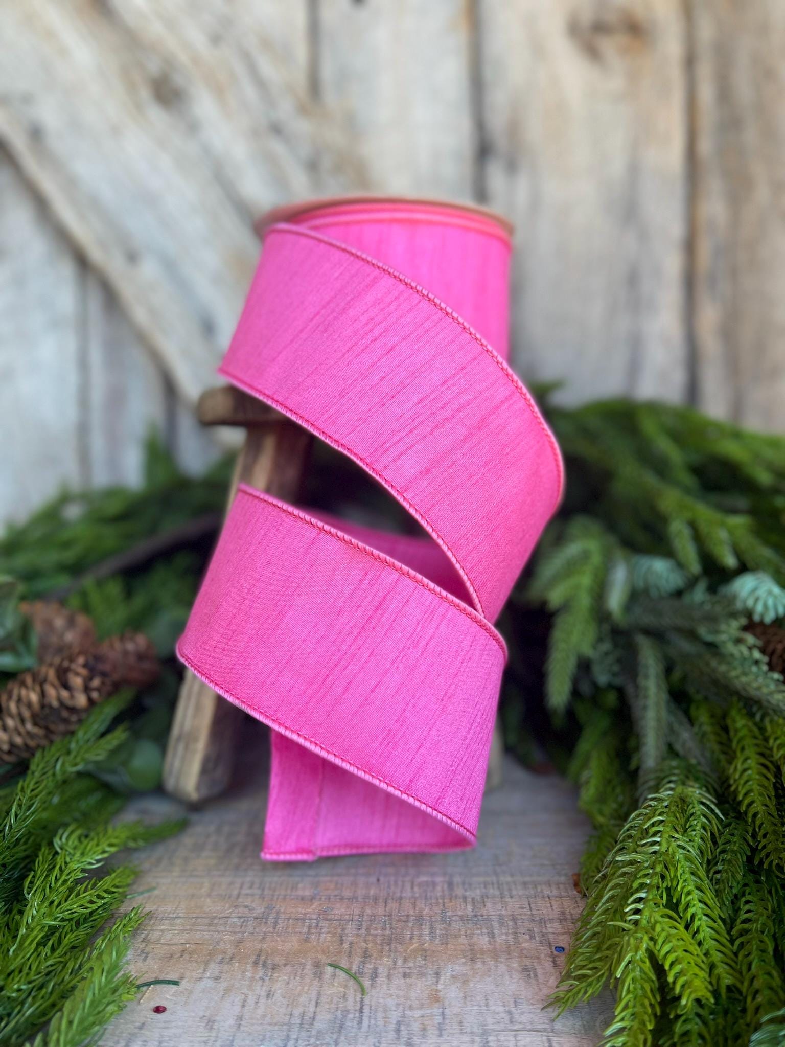 2.5” Pink Ribbon, Farrisilk ribbon, Dupion, wired ribbon, Christmas Ribbon, Bubblegum Pink, pink ribbon, Wired Ribbon