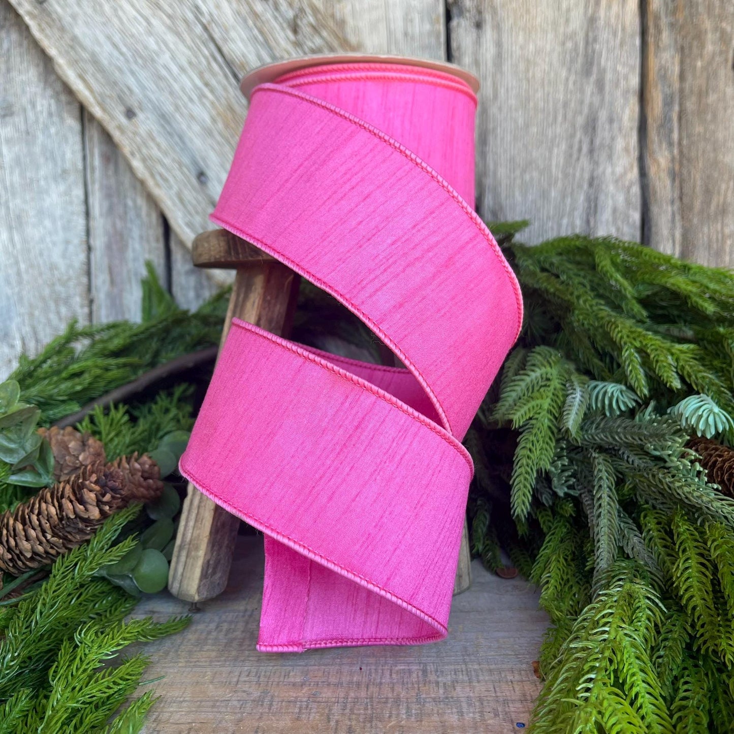 2.5” Pink Ribbon, Farrisilk ribbon, Dupion, wired ribbon, Christmas Ribbon, Bubblegum Pink, pink ribbon, Wired Ribbon