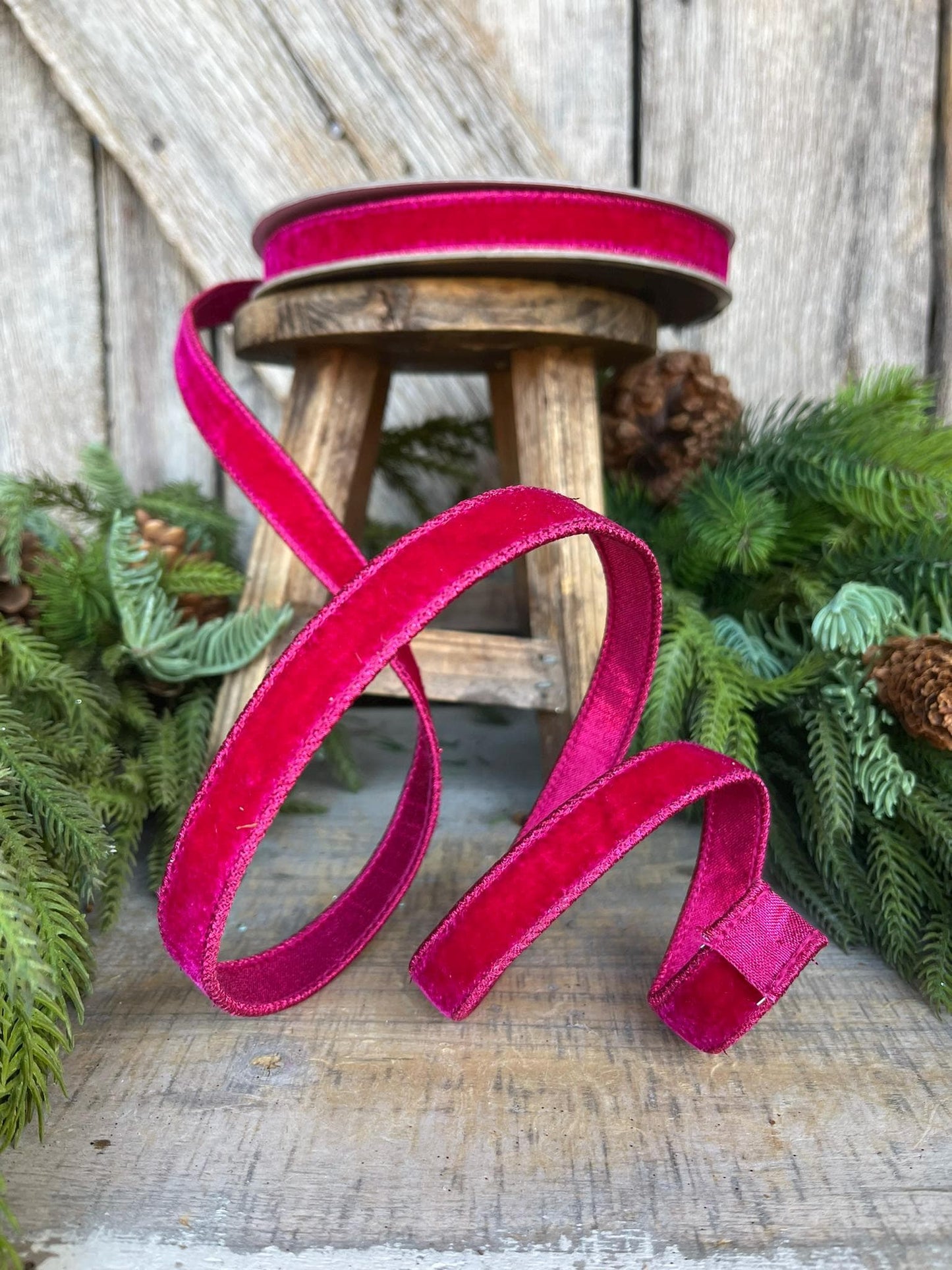 3/4" Hot Pink Velvet Luster Wired Ribbon, Farrisilk Ribbon