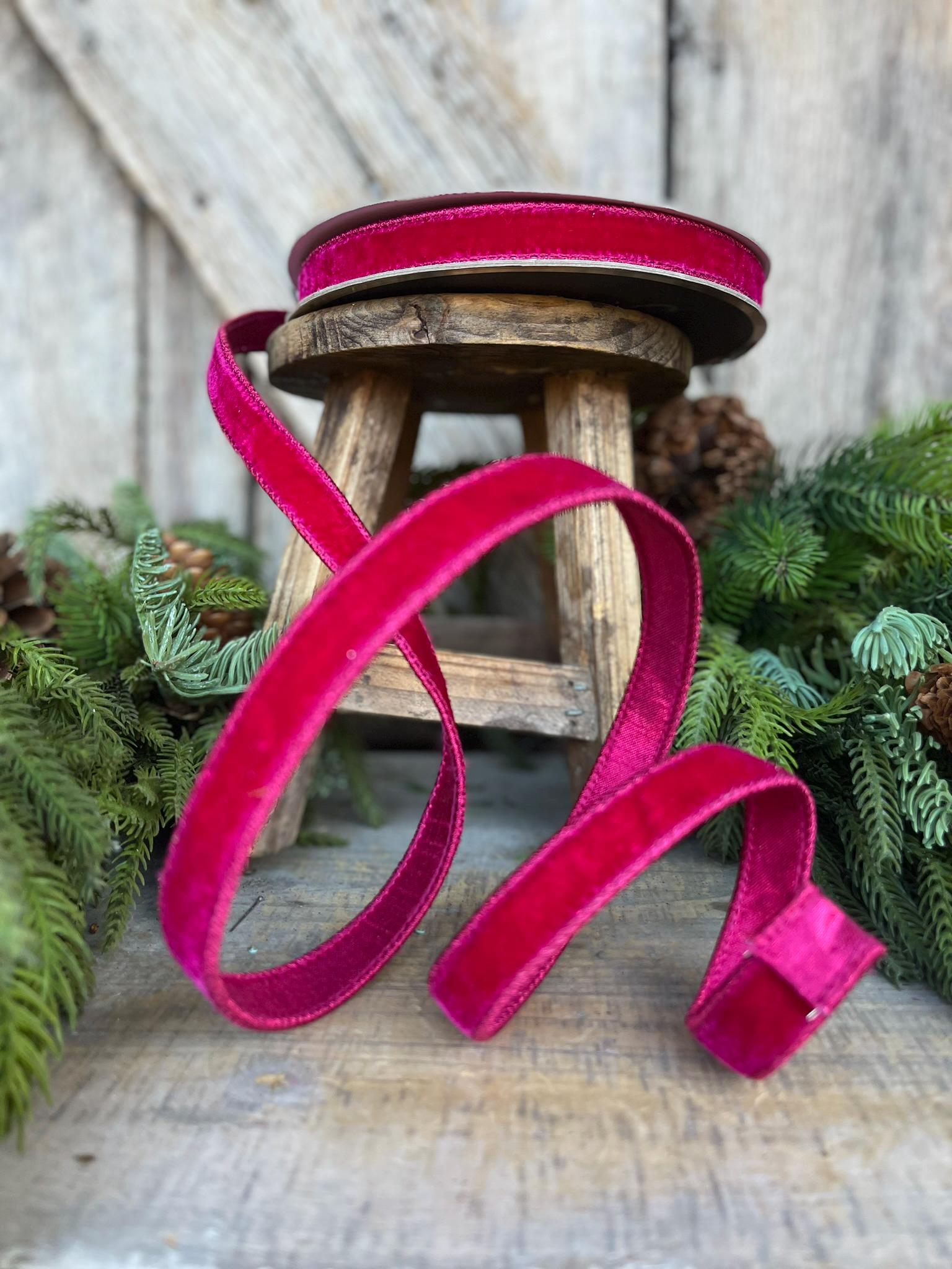 3/4" Hot Pink Velvet Luster Wired Ribbon, Farrisilk Ribbon