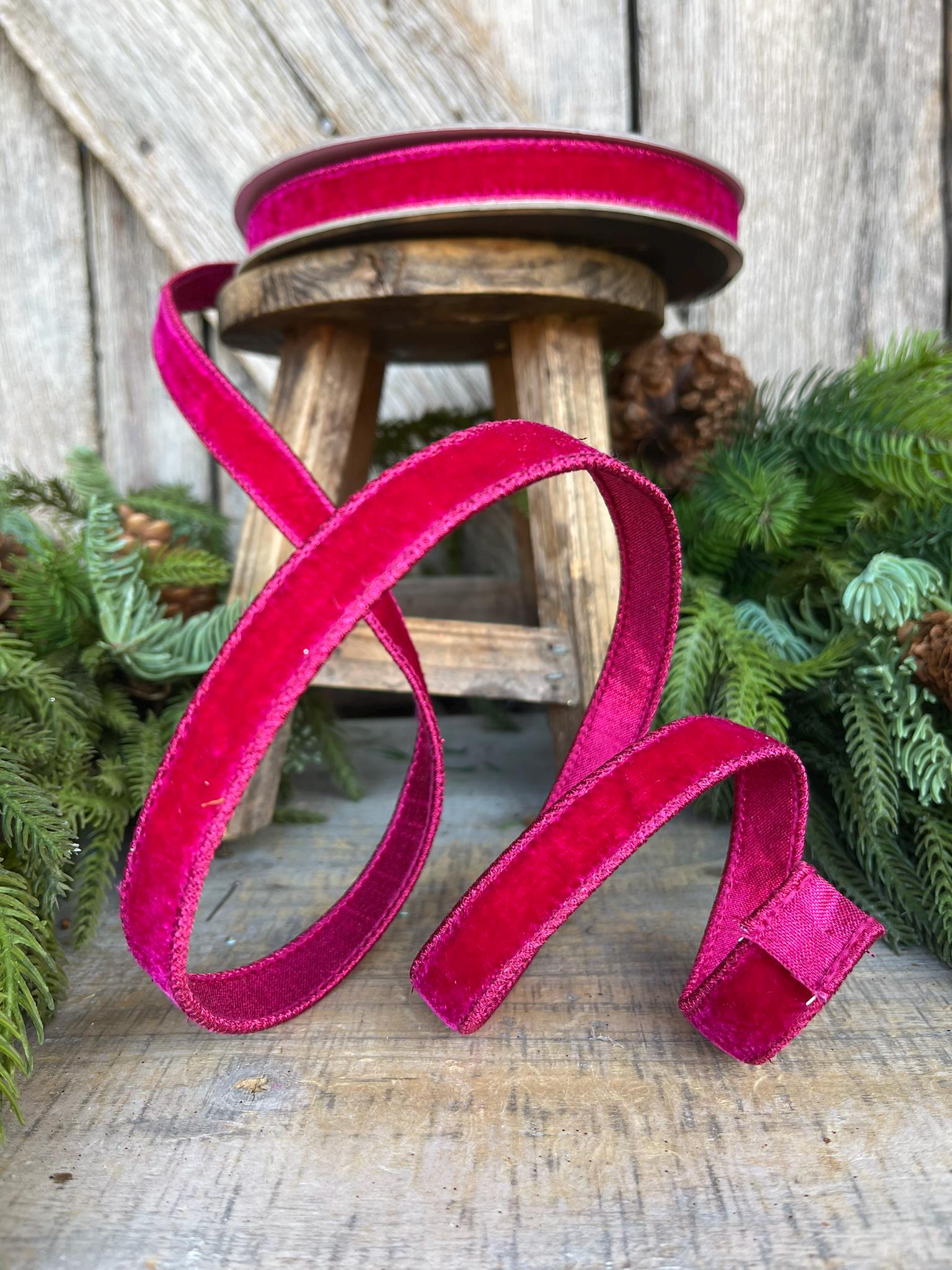 3/4" Hot Pink Velvet Luster Wired Ribbon, Farrisilk Ribbon