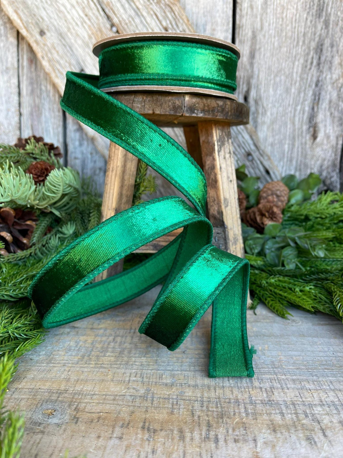 1" Green Velvet Ribbon, Emerald Green Velvet Ribbon, Christmas RIbbon, Dark Green Velvet Ribbon, Designer Ribbon,Gift Wrap Ribbon,Christmas