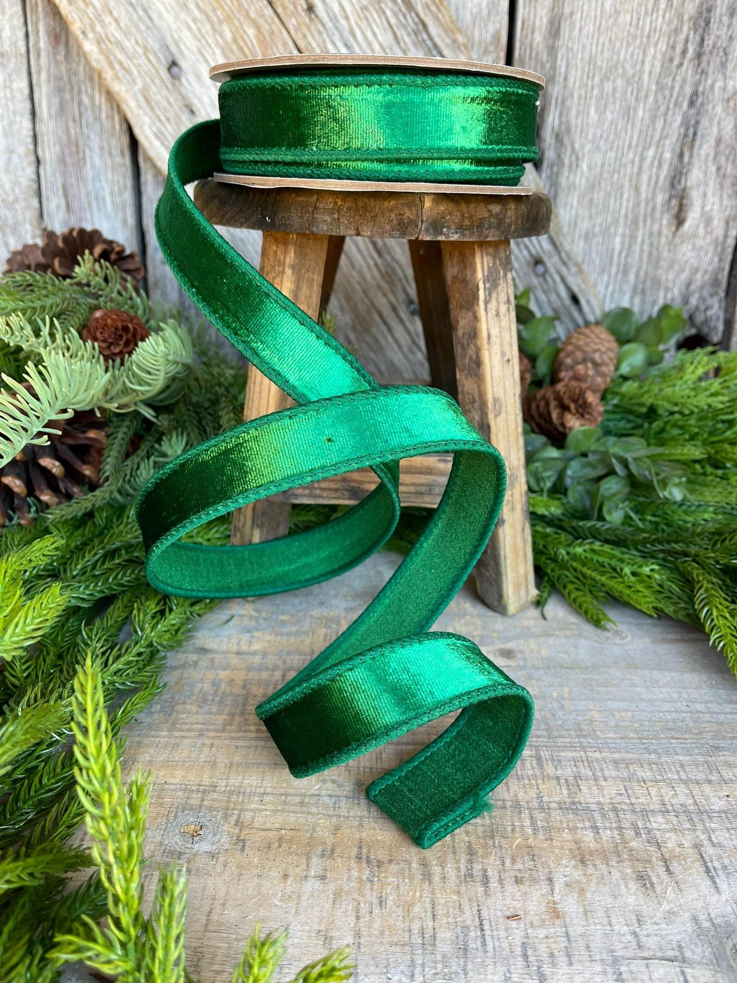 1" Green Velvet Ribbon, Emerald Green Velvet Ribbon, Christmas RIbbon, Dark Green Velvet Ribbon, Designer Ribbon,Gift Wrap Ribbon,Christmas