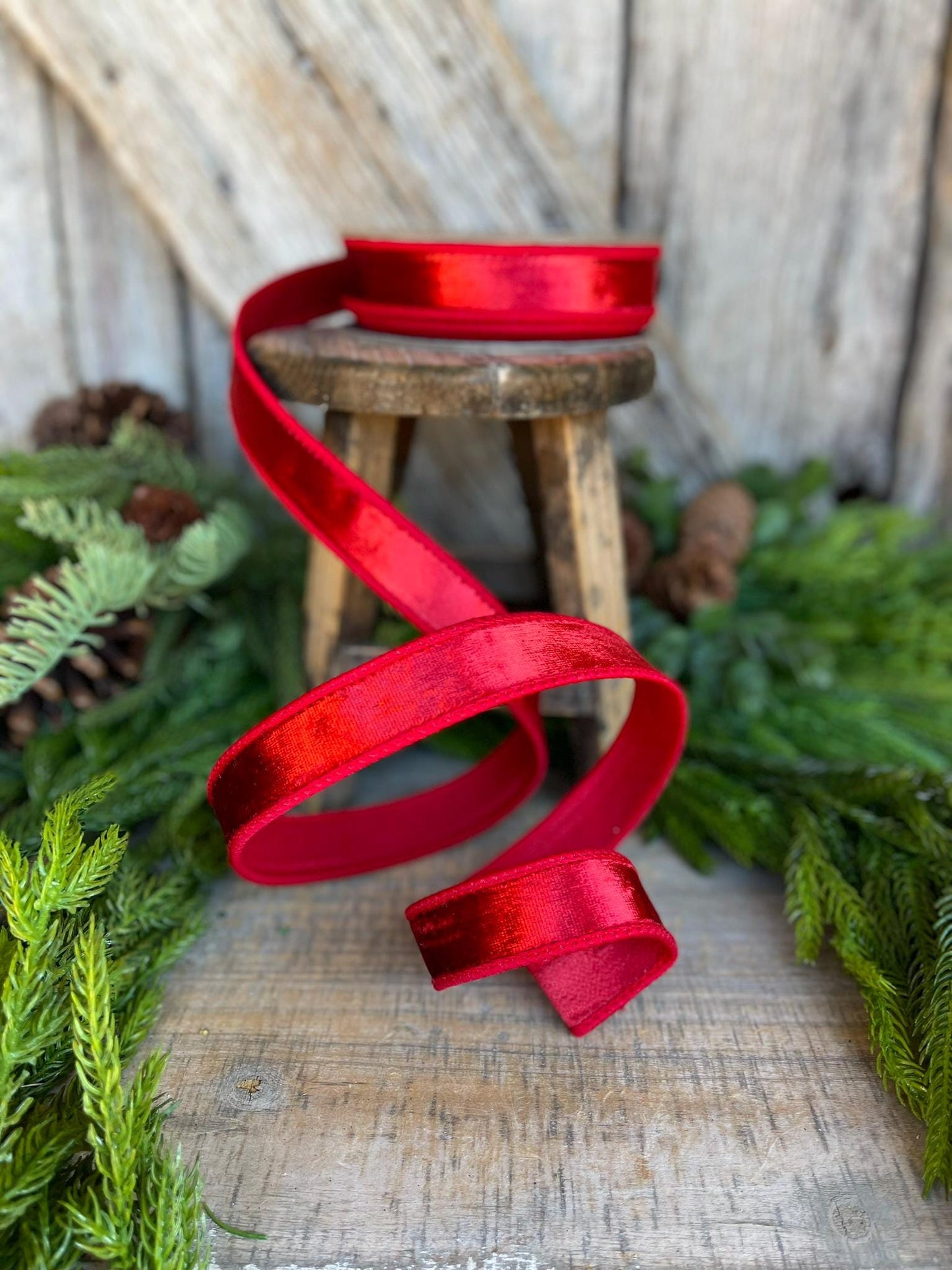 1" Red Velvet Ribbon, Red Wired Velvet Ribbon, Christmas RIbbon, Red Velvet Ribbon, Designer Ribbon, Gift Wrap Ribbon, Christmas