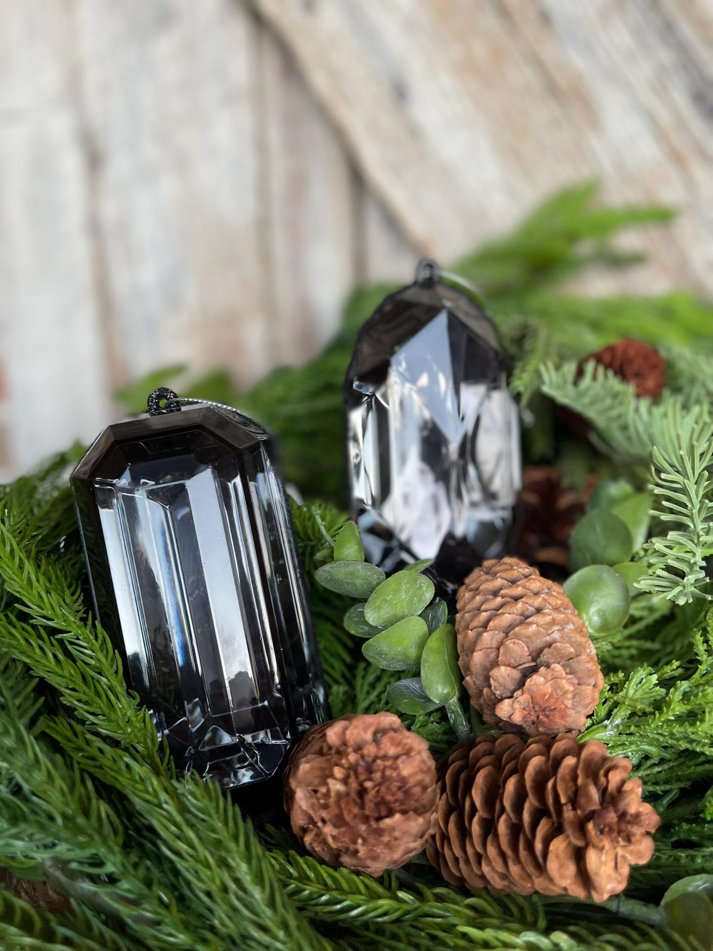 Black Jewel Ornament, Set of 2, Black Jewel Ornaments, Black Ornaments, Gem Ornaments, Black Crystal Ornaments, Christmas Ornaments