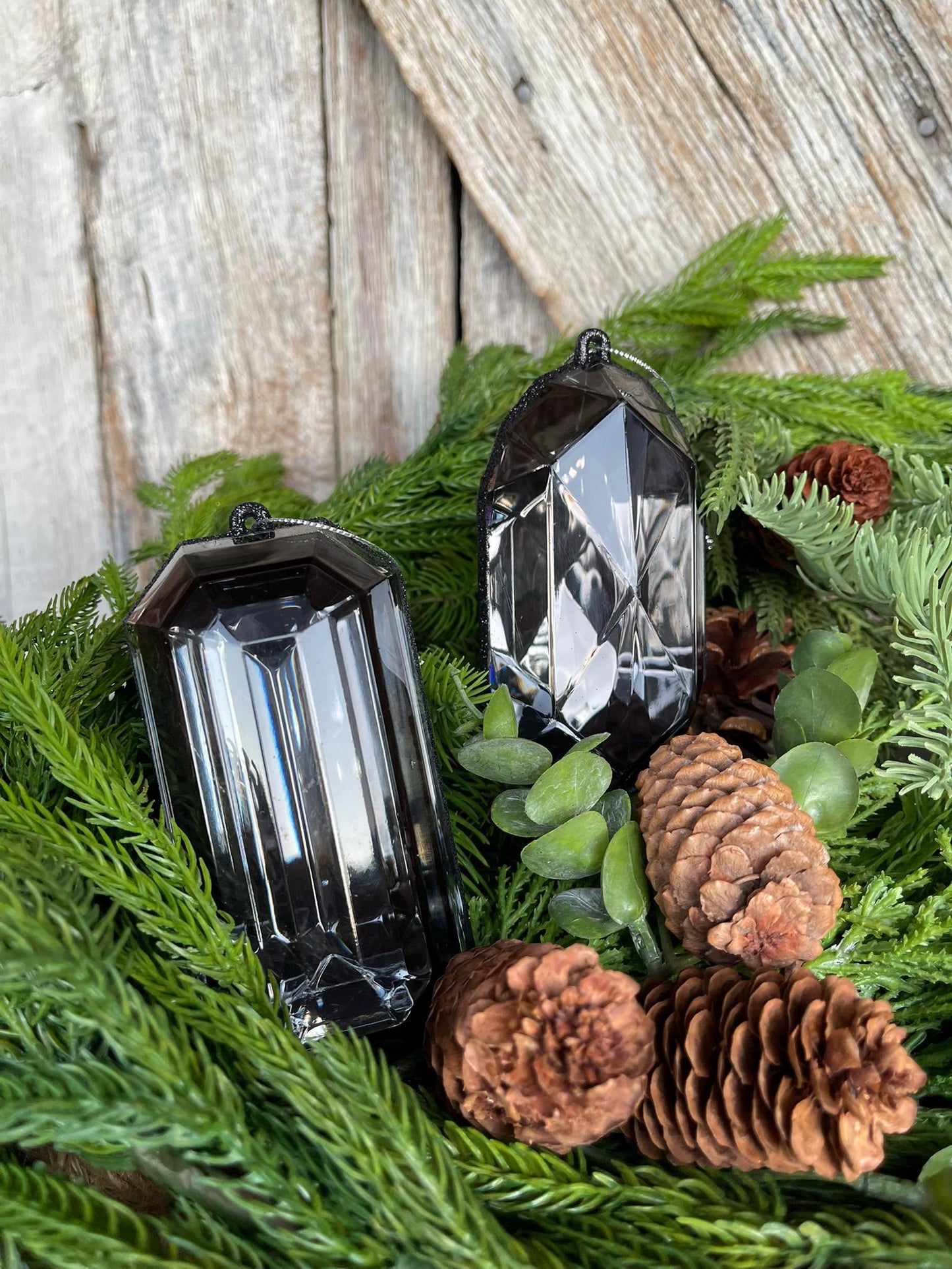 Black Jewel Ornament, Set of 2, Black Jewel Ornaments, Black Ornaments, Gem Ornaments, Black Crystal Ornaments, Christmas Ornaments