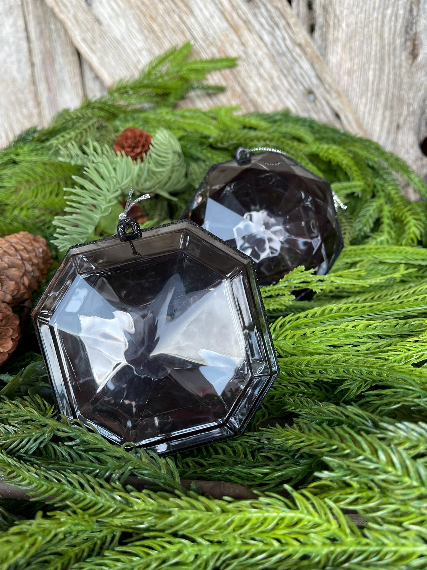 Black Jewel Ornament, Set of 2, Black Jewel Ornaments, Black Ornaments, Gem Ornaments, Black Crystal Ornaments, Christmas Ornaments