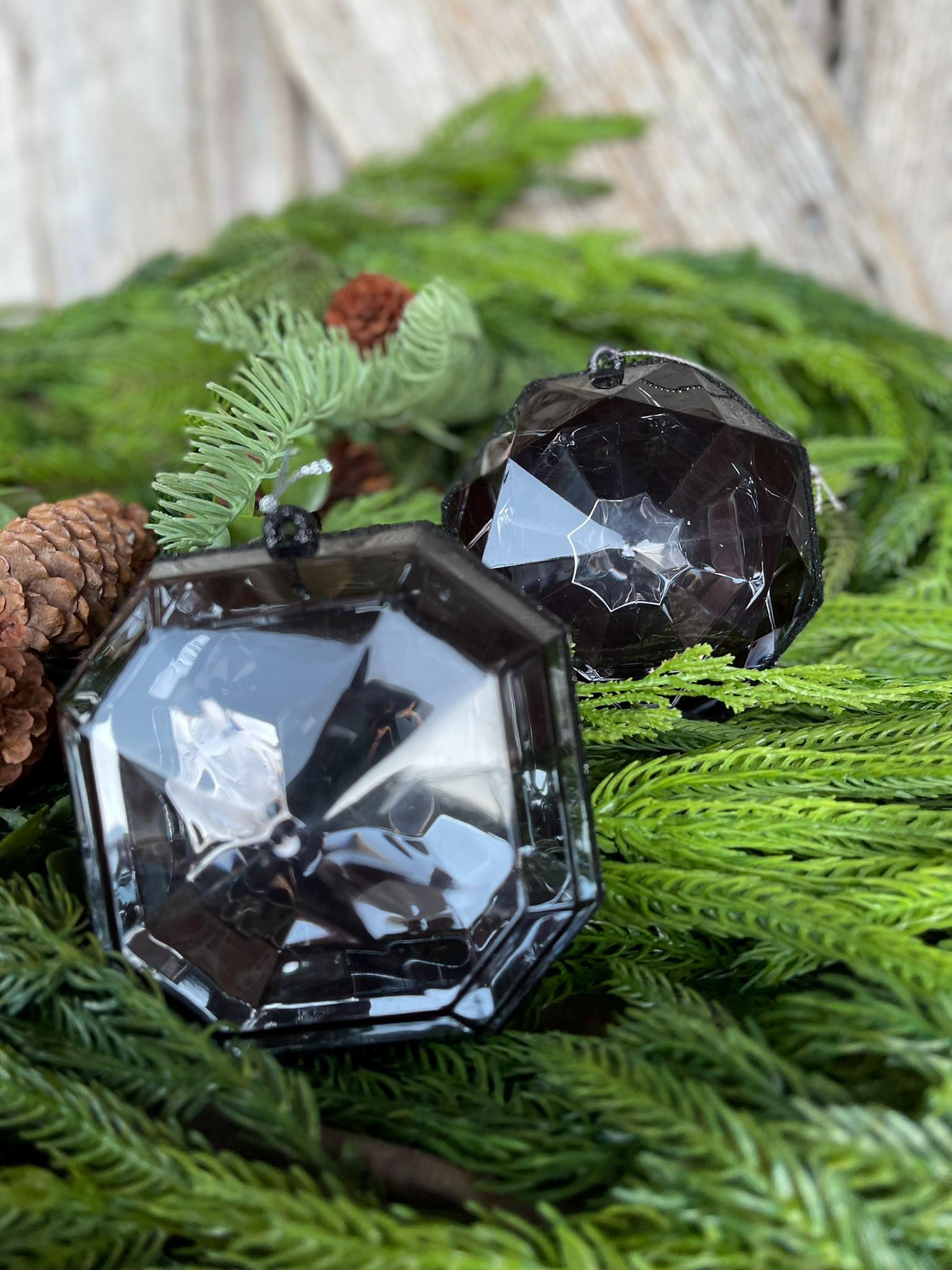 Black Jewel Ornament, Set of 2, Black Jewel Ornaments, Black Ornaments, Gem Ornaments, Black Crystal Ornaments, Christmas Ornaments