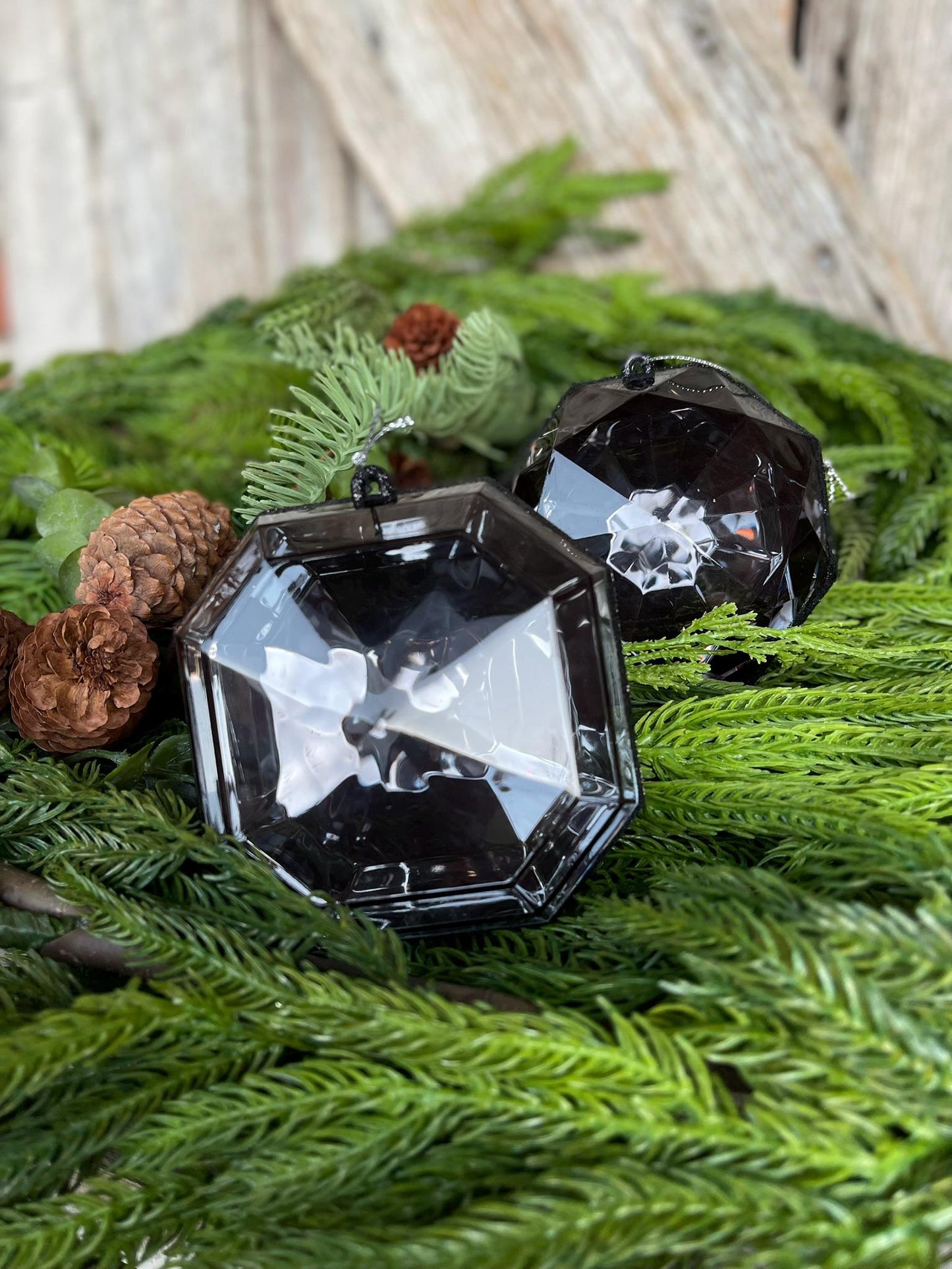 Black Jewel Ornament, Set of 2, Black Jewel Ornaments, Black Ornaments, Gem Ornaments, Black Crystal Ornaments, Christmas Ornaments