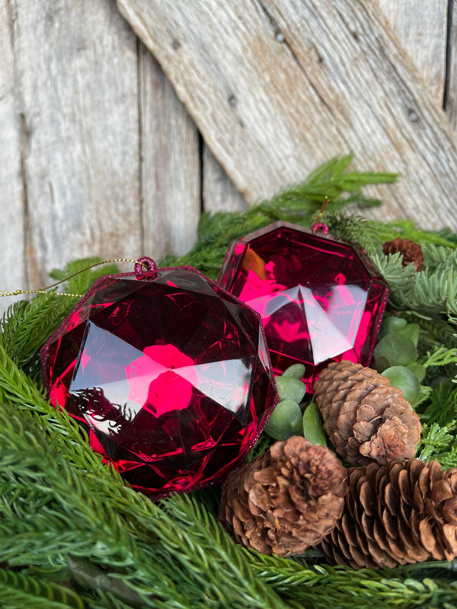 Burgundy Jewel Ornament, Set of 2, Burgundy Jewel Ornaments, Burgundy Ornaments, Gem Ornaments, Burgundy Crystal Ornaments, Christmas