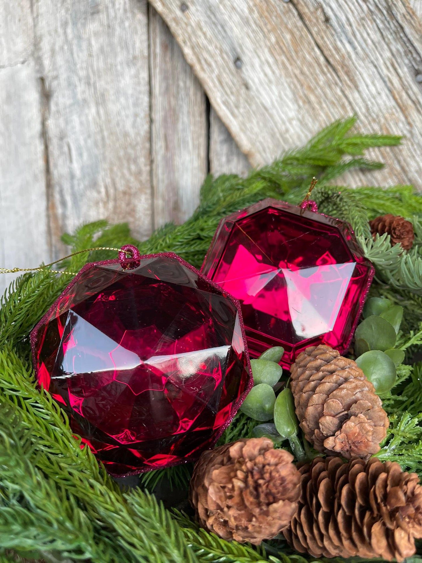 Burgundy Jewel Ornament, Set of 2, Burgundy Jewel Ornaments, Burgundy Ornaments, Gem Ornaments, Burgundy Crystal Ornaments, Christmas