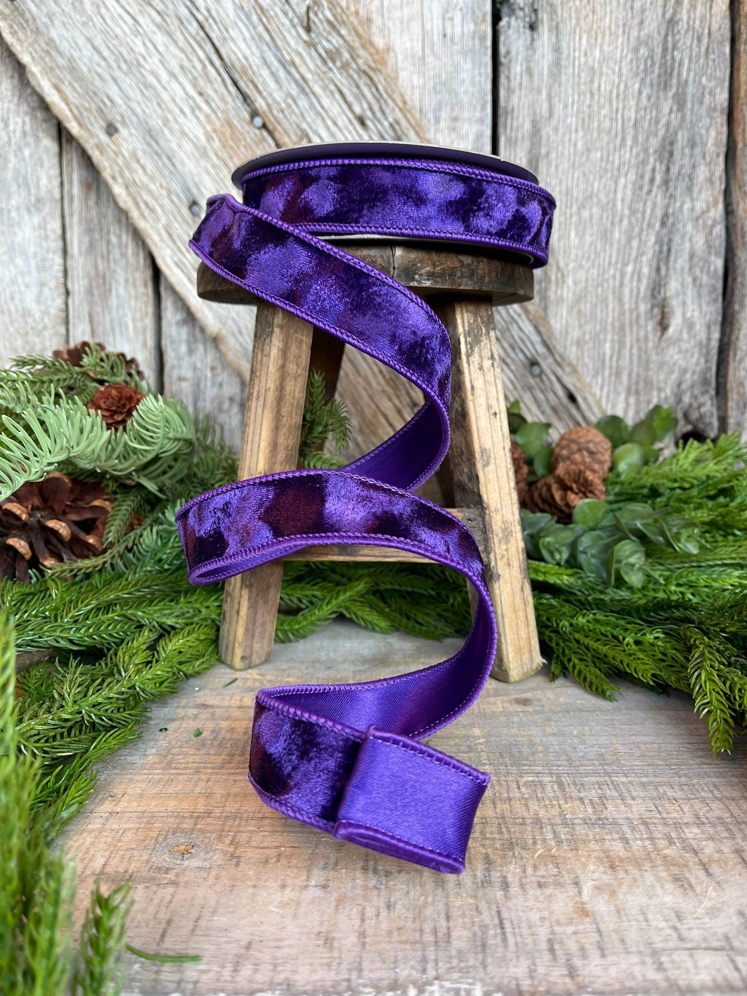 1" Purple Velvet Ribbon, Silken Velvet Ribbon, Farrisilk Wired Velvet Ribbon, wired, Christmas Ribbon, Purple Velvet Ribbon