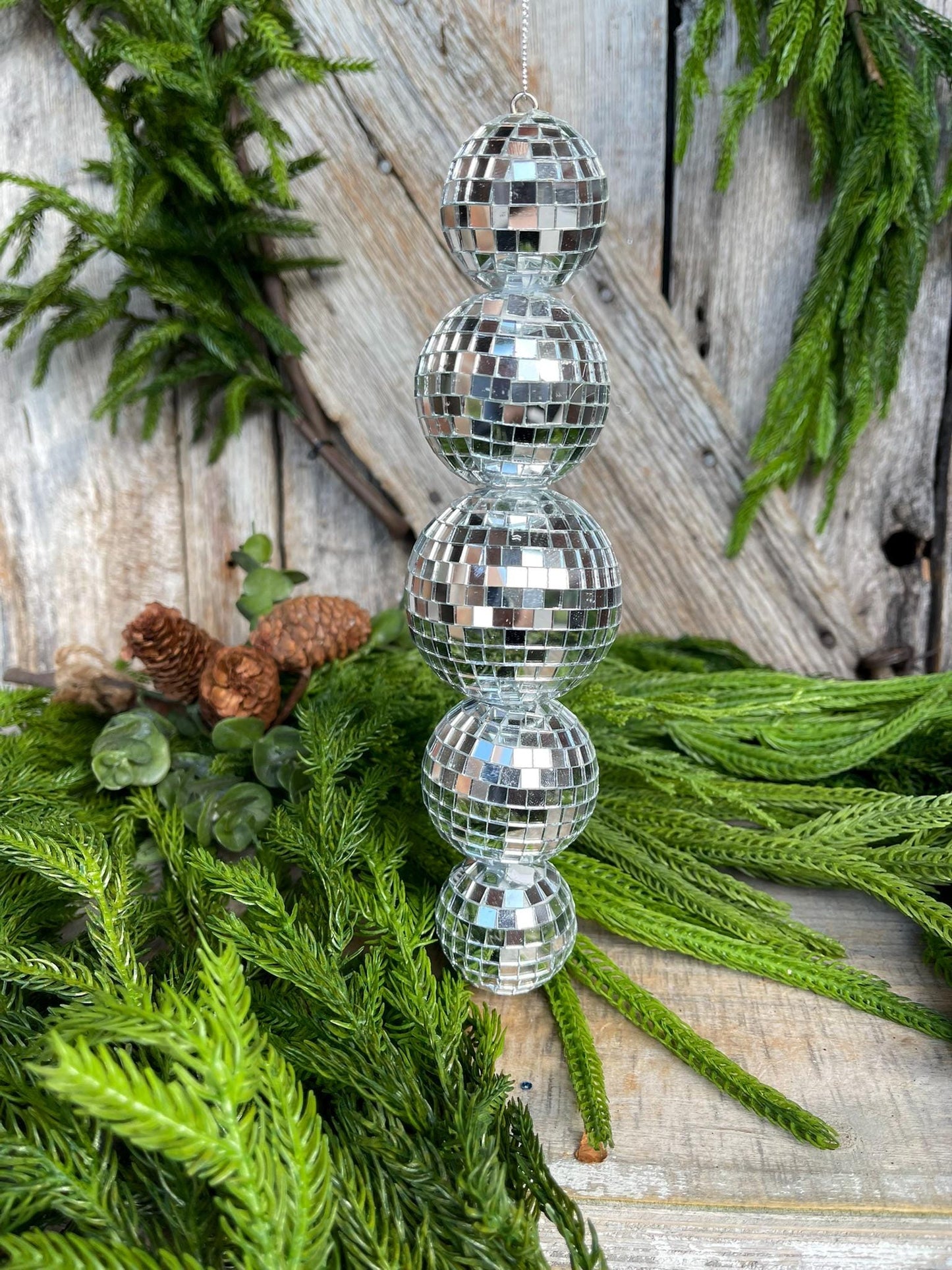 9" Disco Ornament, Mirror Ball Ornament, Silver Disco Ornament, 9" Multi Mirror Ball Ornament, Disco Stacked Ornament, MTX74024