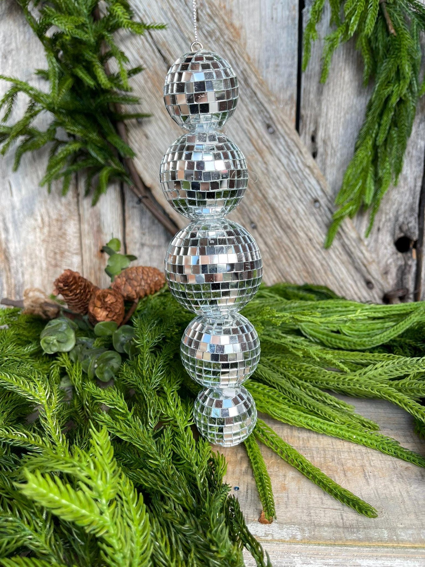 9" Disco Ornament, Mirror Ball Ornament, Silver Disco Ornament, 9" Multi Mirror Ball Ornament, Disco Stacked Ornament, MTX74024