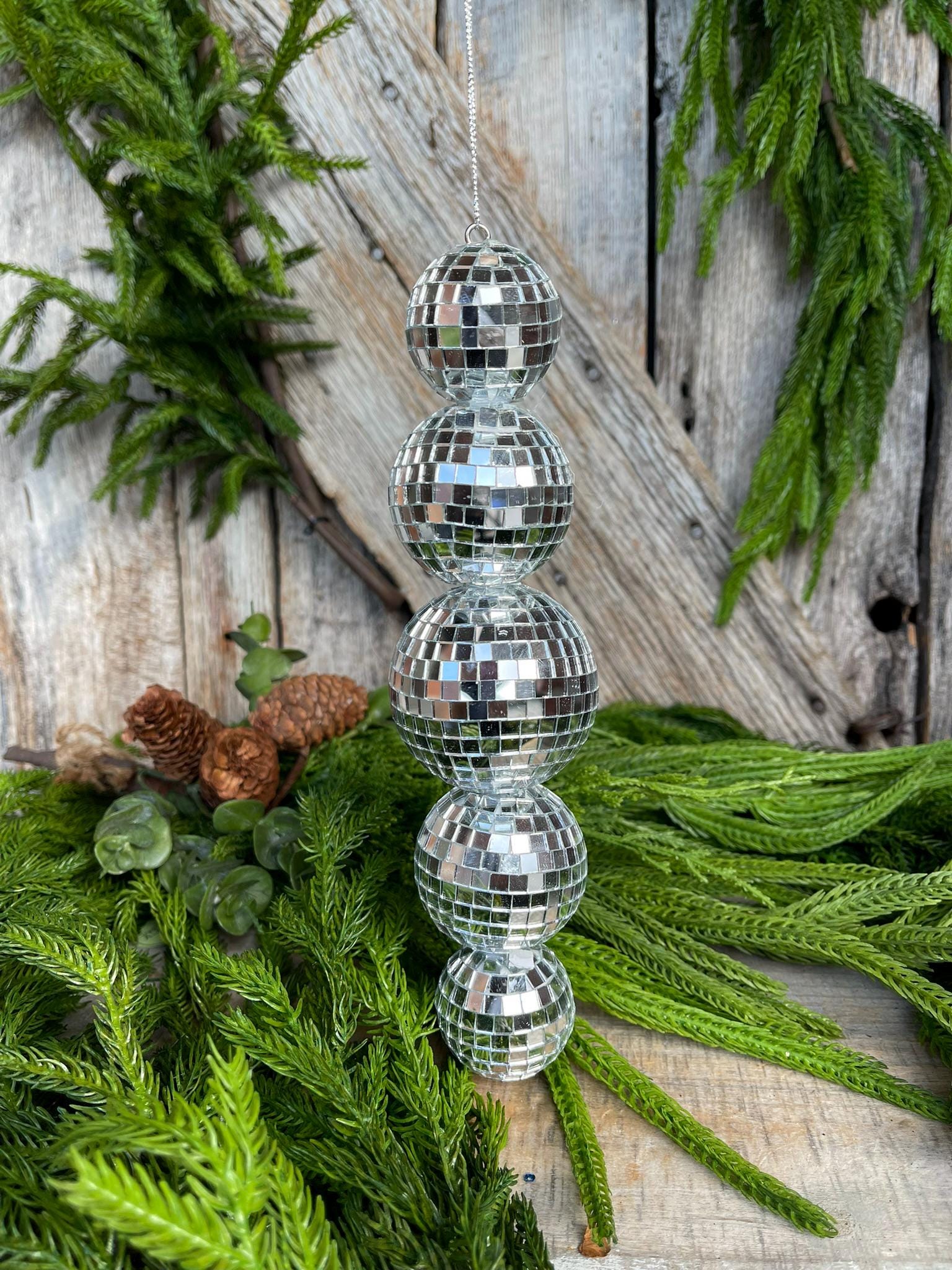 9" Disco Ornament, Mirror Ball Ornament, Silver Disco Ornament, 9" Multi Mirror Ball Ornament, Disco Stacked Ornament, MTX74024