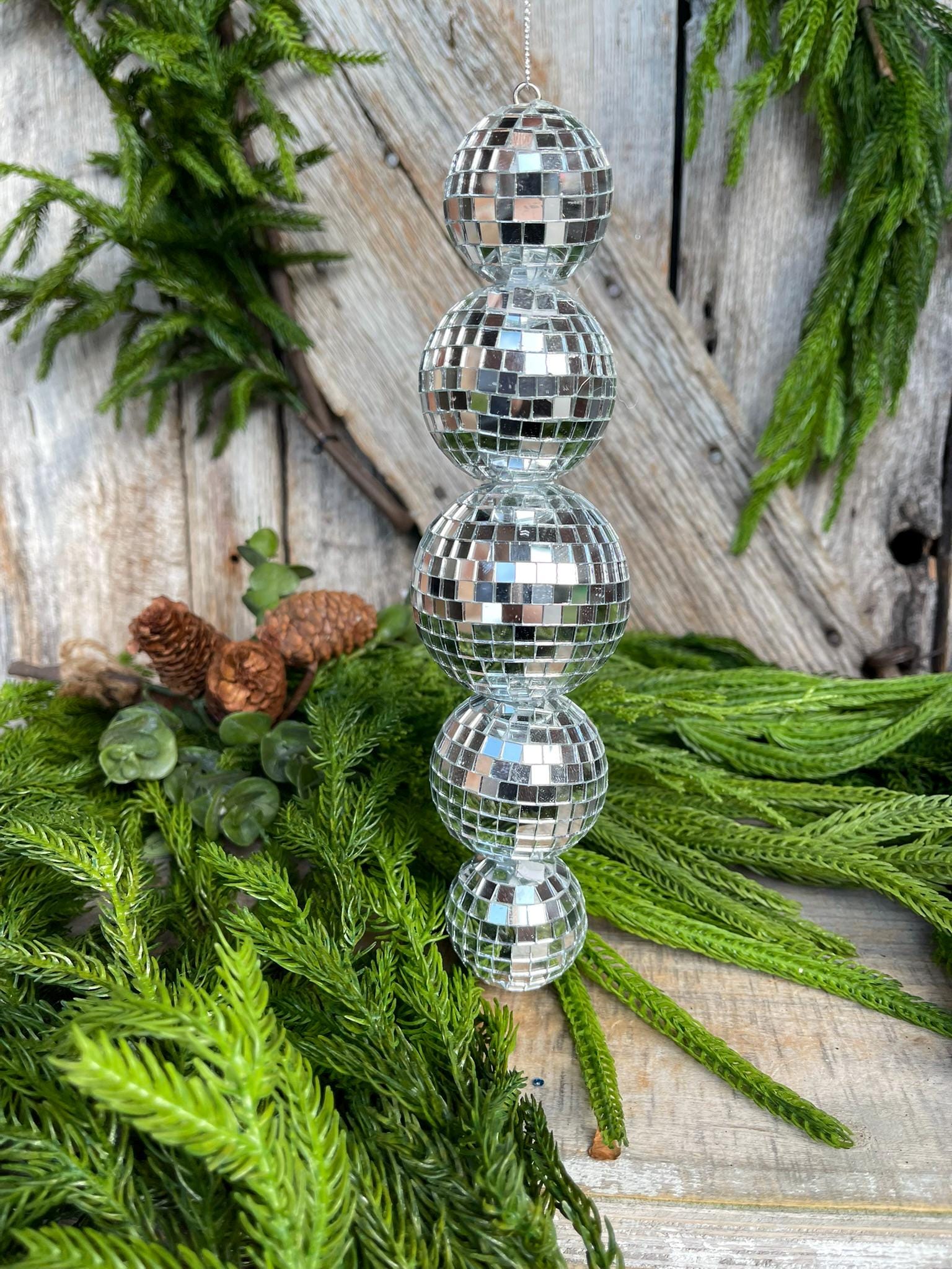 9" Disco Ornament, Mirror Ball Ornament, Silver Disco Ornament, 9" Multi Mirror Ball Ornament, Disco Stacked Ornament, MTX74024