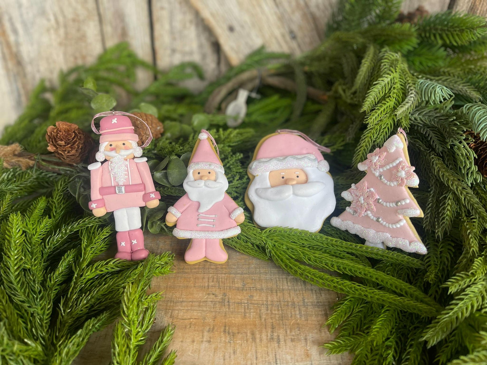 Pink Christmas Ornaments, Set of 4, Santa Nutcracker Pink Ornaments, Pink Ornaments for Tree, Light Pink Ornaments