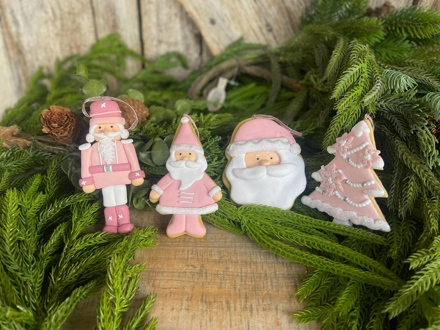 Pink Christmas Ornaments, Set of 4, Santa Nutcracker Pink Ornaments, Pink Ornaments for Tree, Light Pink Ornaments