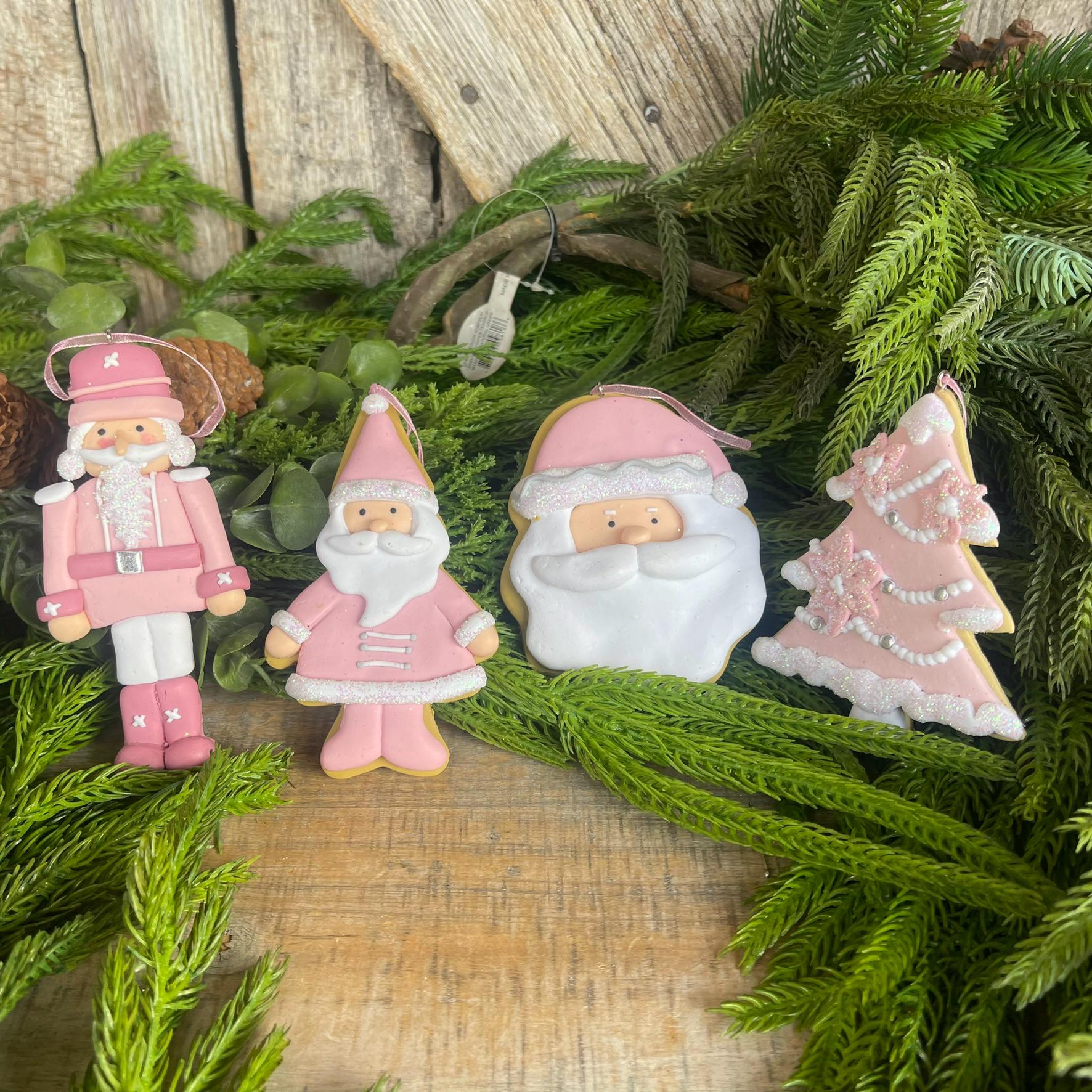 Pink Christmas Ornaments, Set of 4, Santa Nutcracker Pink Ornaments, Pink Ornaments for Tree, Light Pink Ornaments