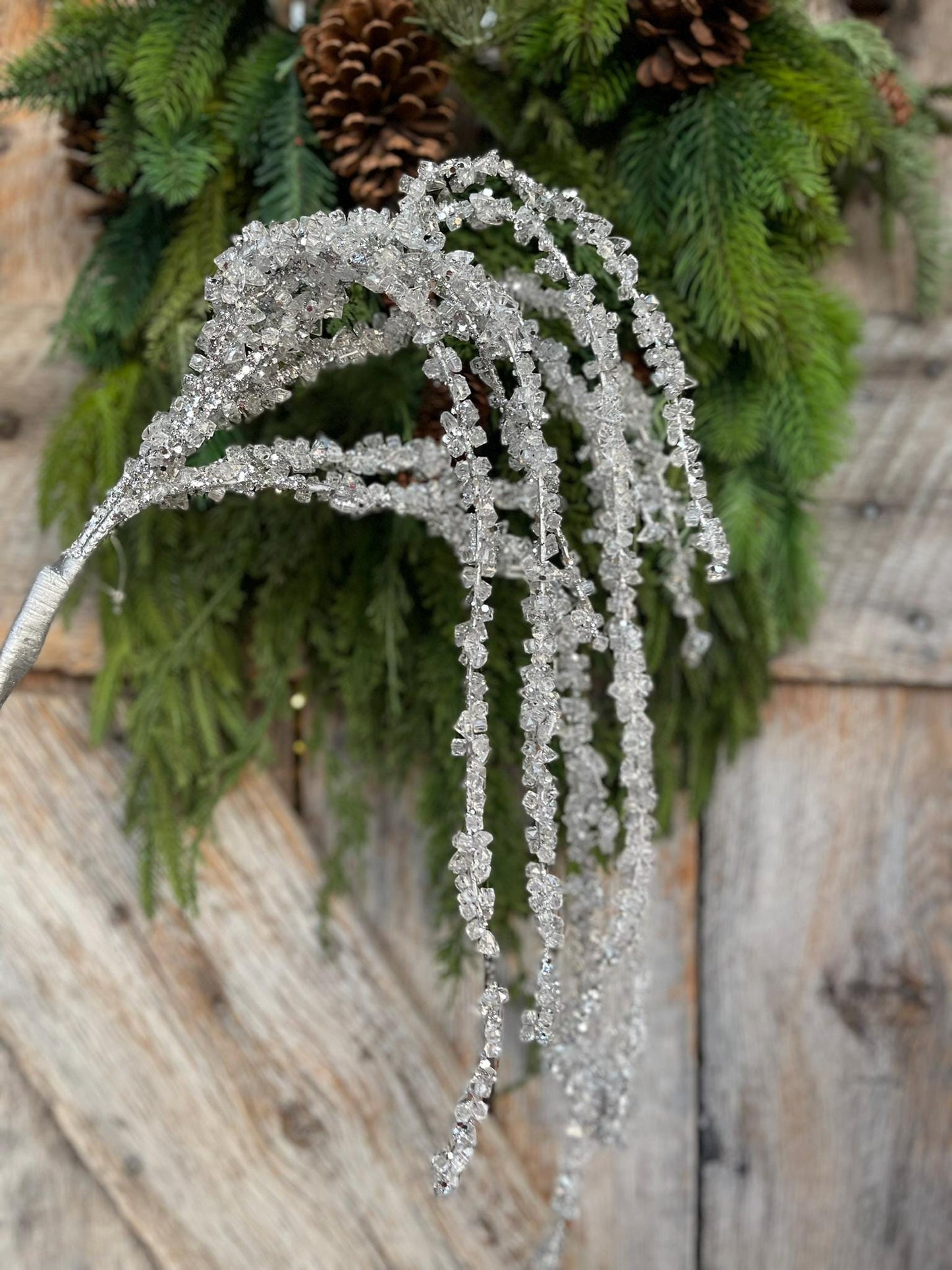 35" Silver Hanging Spray, Christmas Tree Topper SPray, Ice Hanging Spray, Silver Ice Christmas Spray