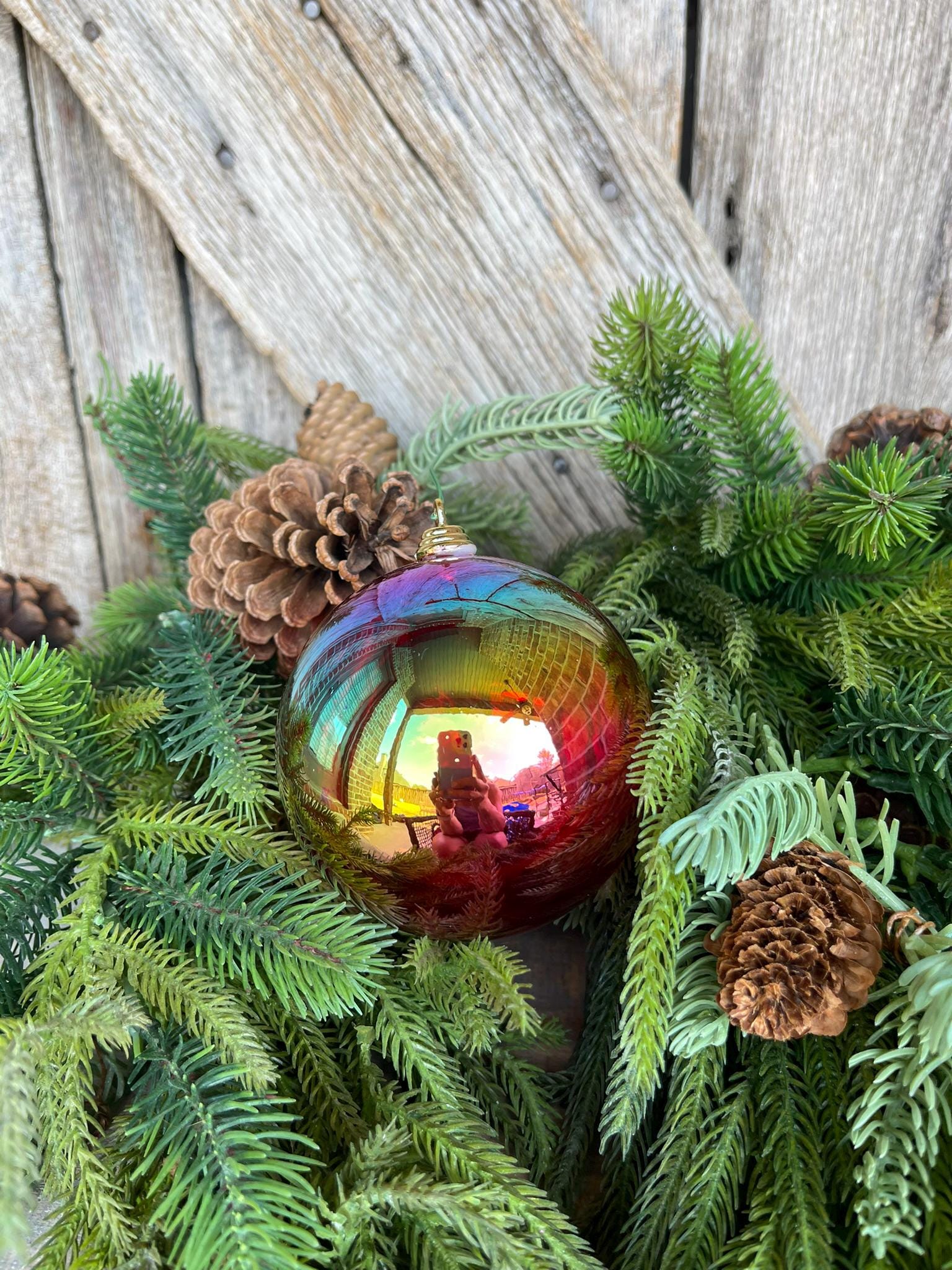 4" Iridescent Red Ornament, Farrisilk Ornament, Shatterproof Ornament, Red Ornament, Iridescent Ornament, Multi Colored Ornament, CX663-02