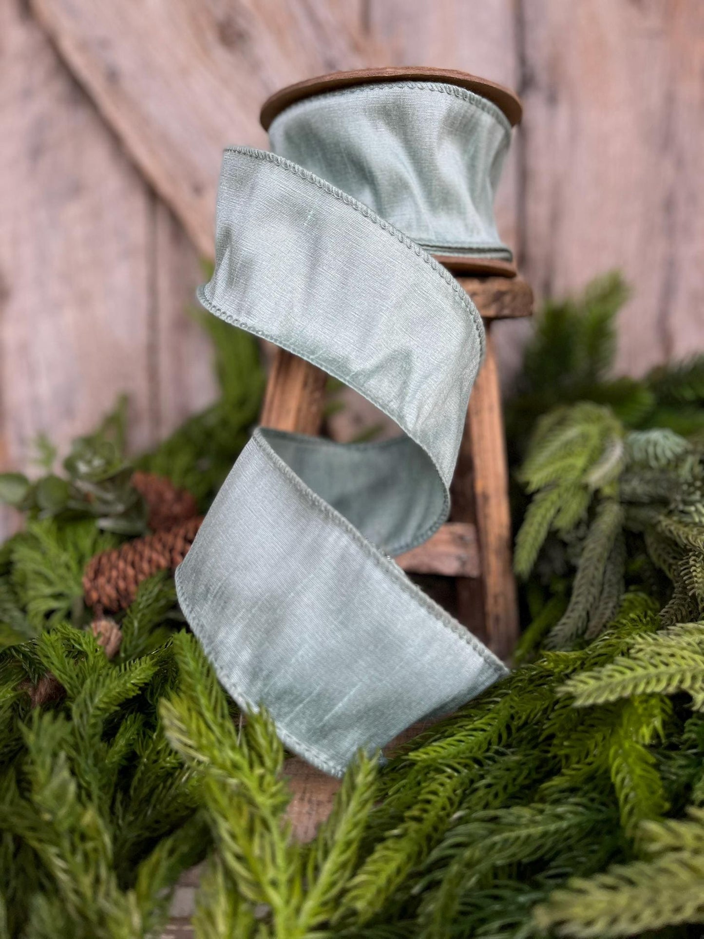 2.5" Seafoam Teal Dupioni Ribbon, Wired Ribbon