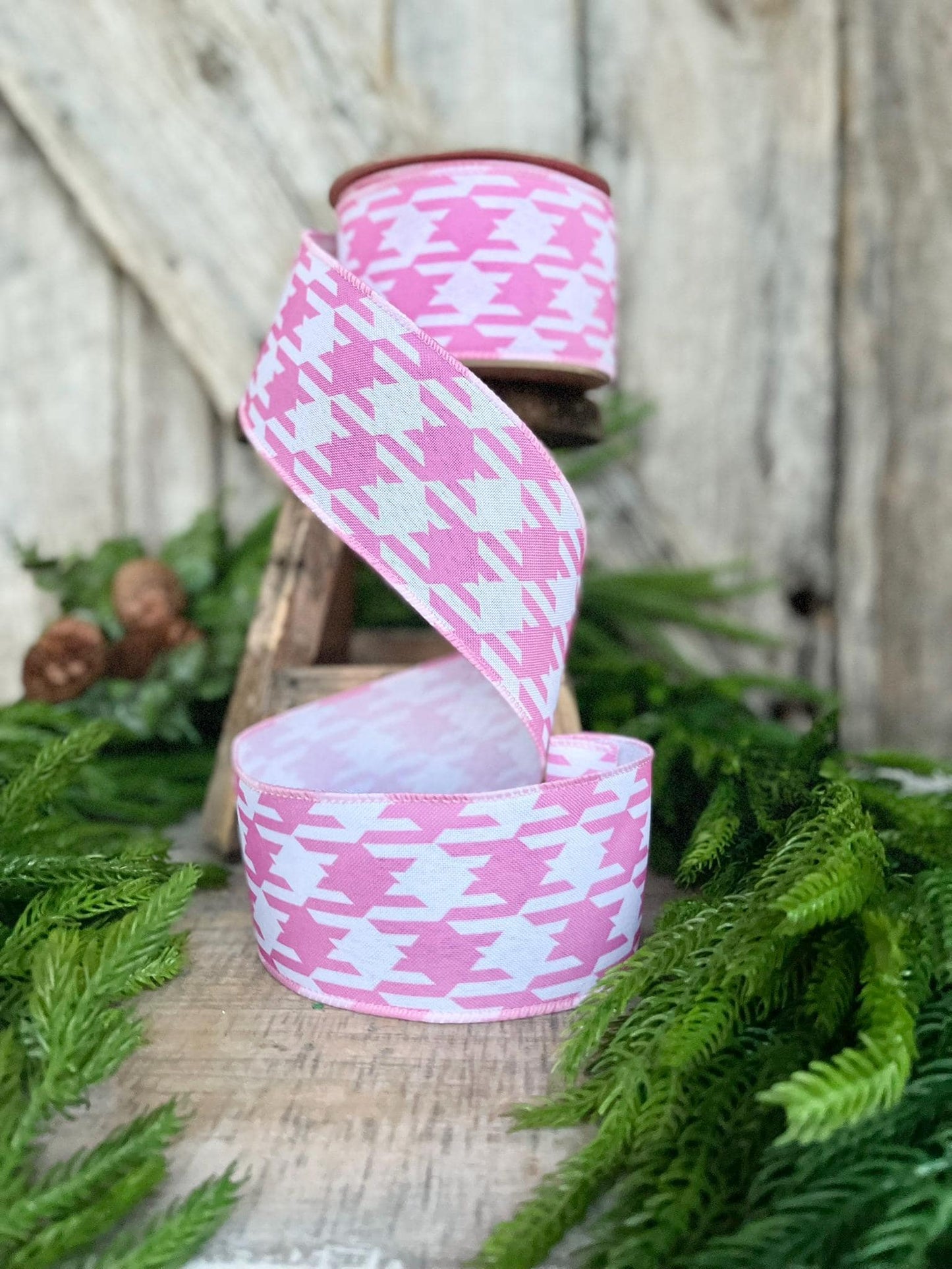 2.5" Pink Herringbone Ribbon, Pink Wired RIbbon