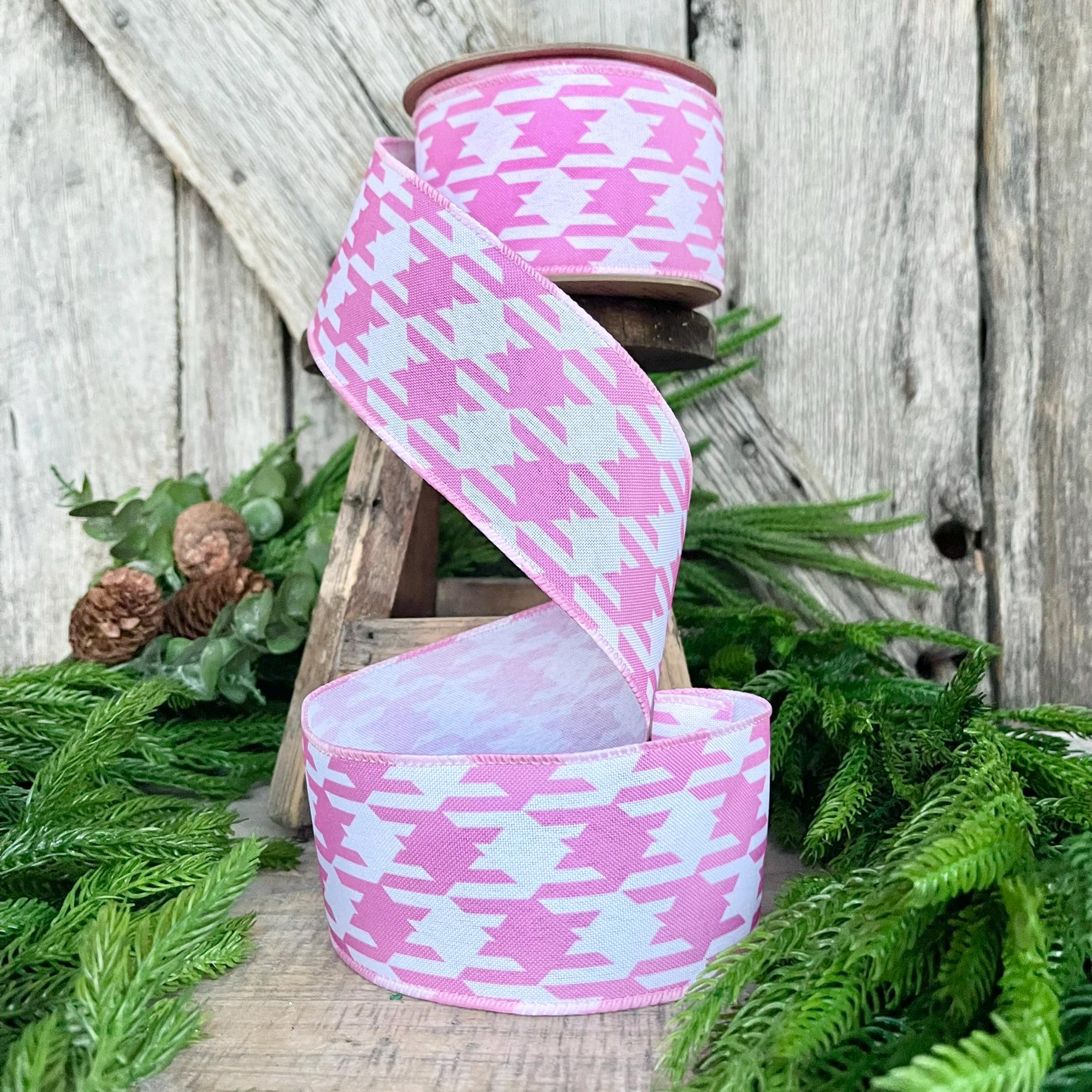 2.5" Pink Herringbone Ribbon, Pink Wired RIbbon