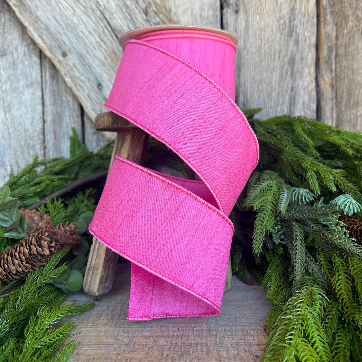 2.5” Pink Ribbon, Farrisilk ribbon, Dupion, wired ribbon, Christmas Ribbon, Bubblegum Pink, pink ribbon, Wired Ribbon