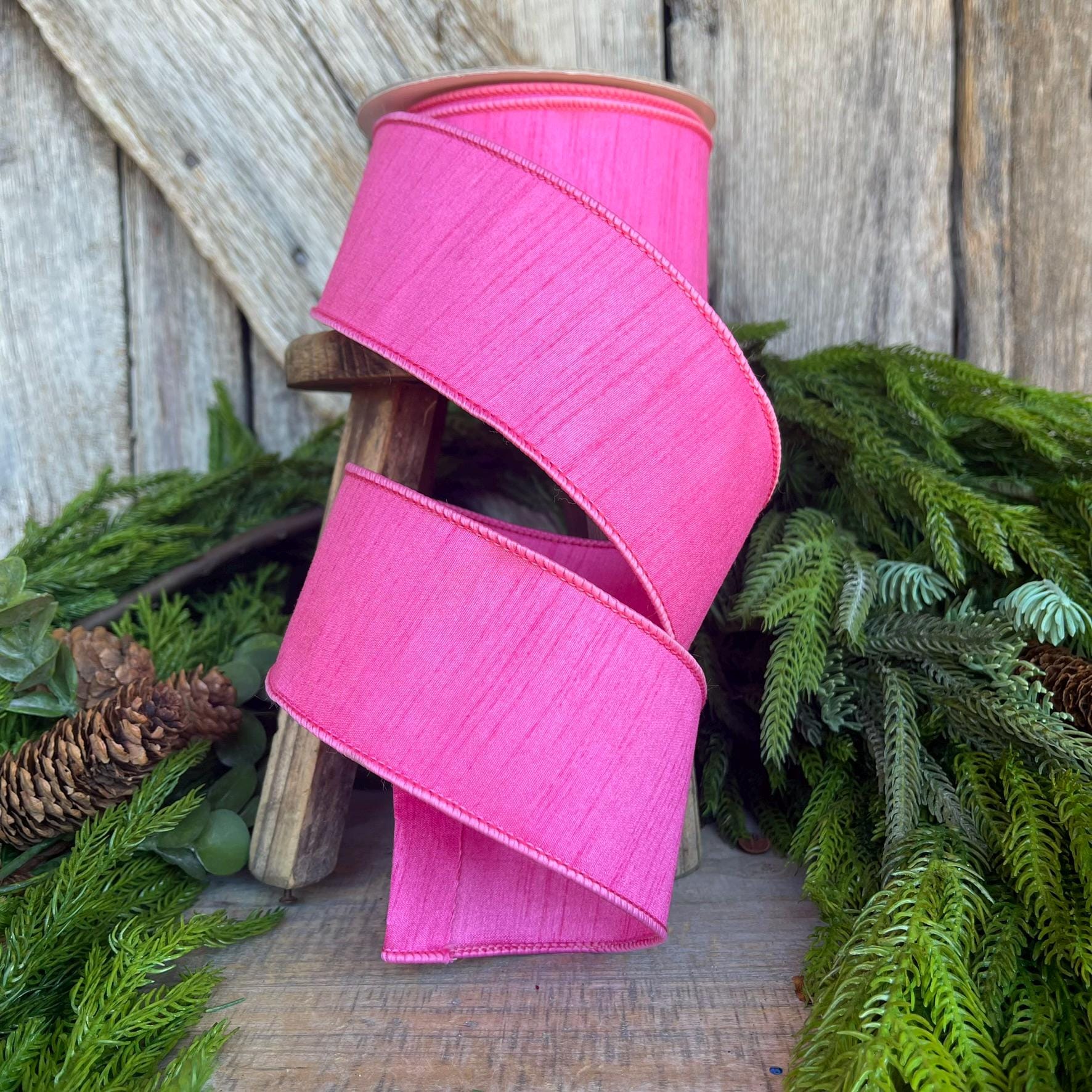 2.5” Pink Ribbon, Farrisilk ribbon, Dupion, wired ribbon, Christmas Ribbon, Bubblegum Pink, pink ribbon, Wired Ribbon