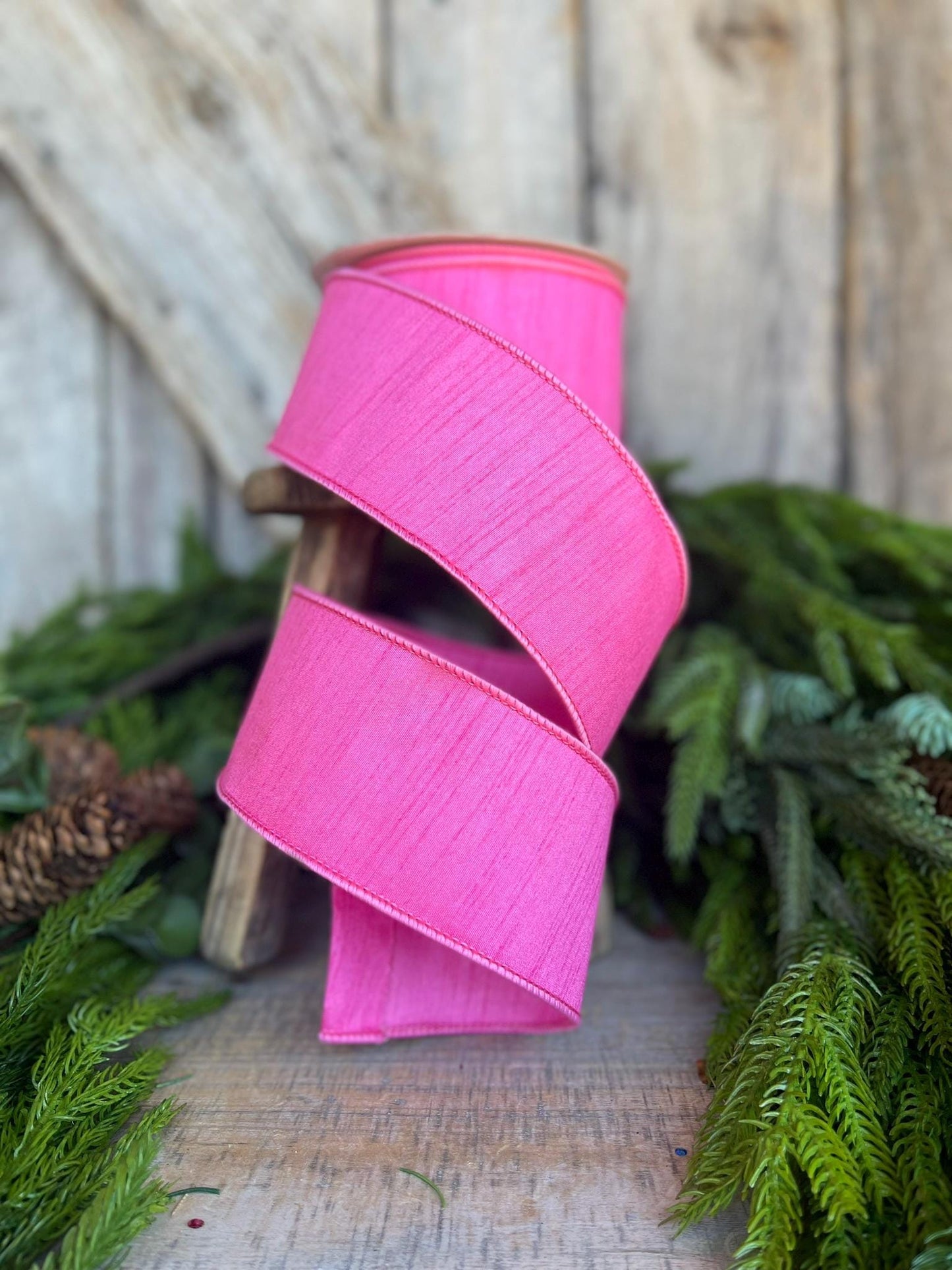 2.5” Pink Ribbon, Farrisilk ribbon, Dupion, wired ribbon, Christmas Ribbon, Bubblegum Pink, pink ribbon, Wired Ribbon