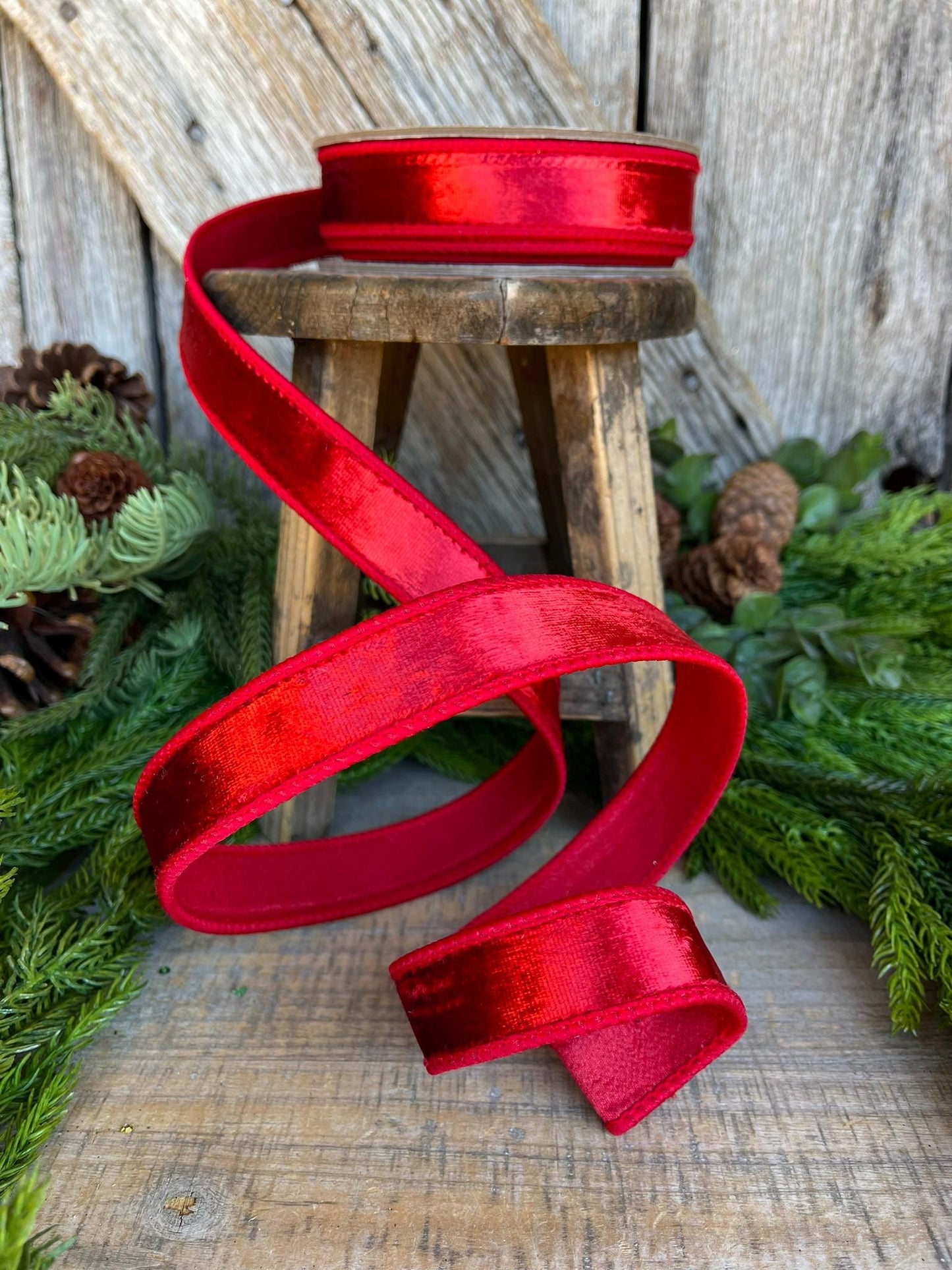 1" Red Velvet Ribbon, Red Wired Velvet Ribbon, Christmas RIbbon, Red Velvet Ribbon, Designer Ribbon, Gift Wrap Ribbon, Christmas