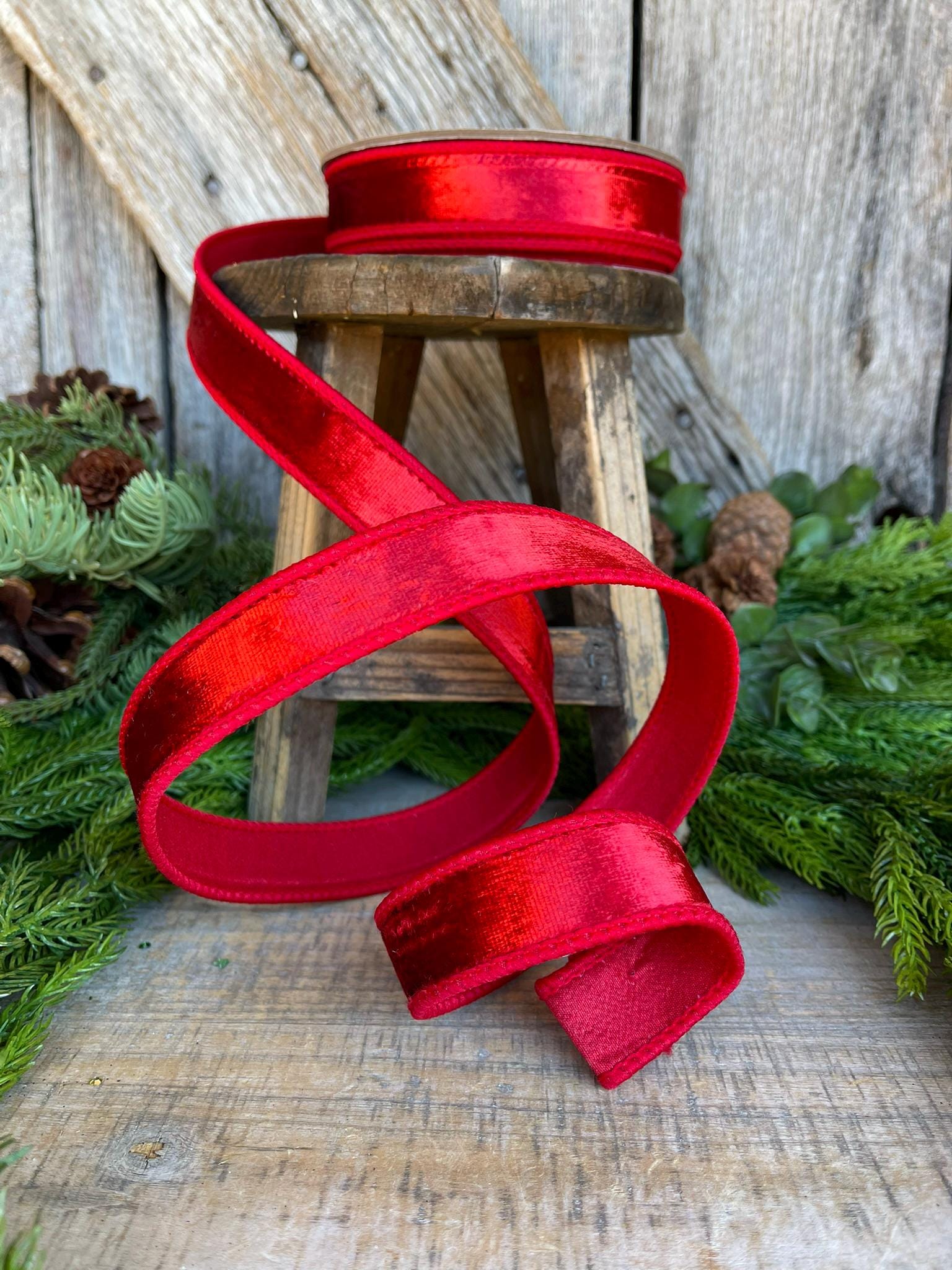 1" Red Velvet Ribbon, Red Wired Velvet Ribbon, Christmas RIbbon, Red Velvet Ribbon, Designer Ribbon, Gift Wrap Ribbon, Christmas