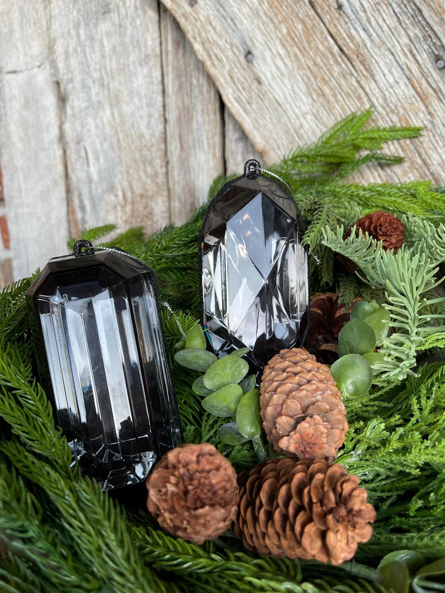 Black Jewel Ornament, Set of 2, Black Jewel Ornaments, Black Ornaments, Gem Ornaments, Black Crystal Ornaments, Christmas Ornaments