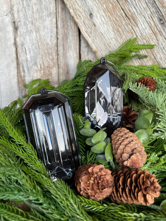 Black Jewel Ornament, Set of 2, Black Jewel Ornaments, Black Ornaments, Gem Ornaments, Black Crystal Ornaments, Christmas Ornaments