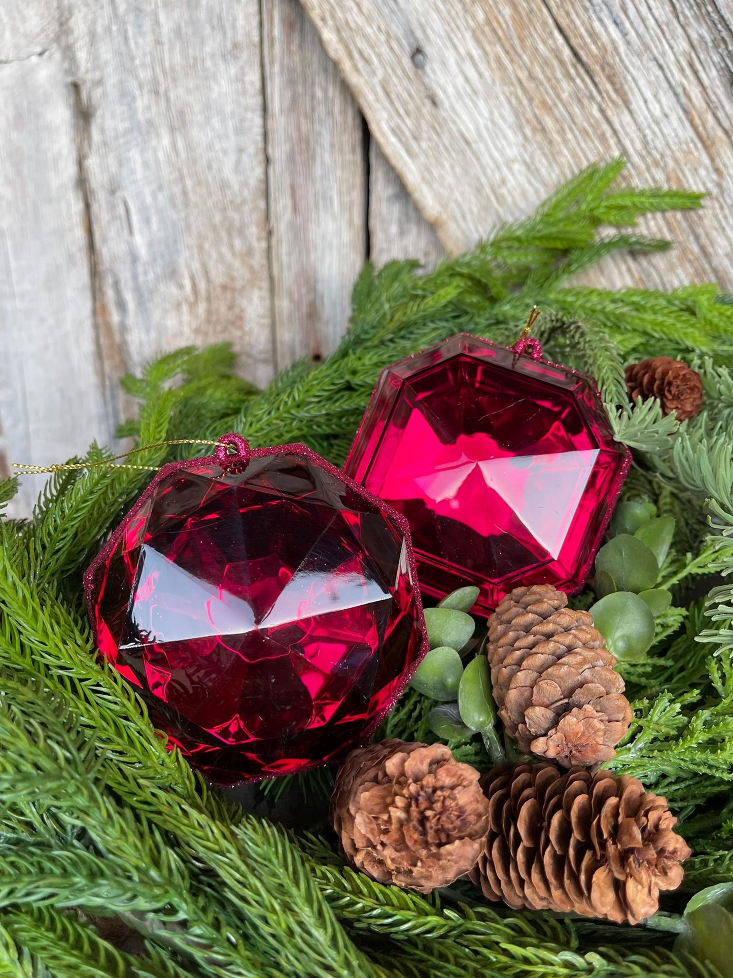 Burgundy Jewel Ornament, Set of 2, Burgundy Jewel Ornaments, Burgundy Ornaments, Gem Ornaments, Burgundy Crystal Ornaments, Christmas