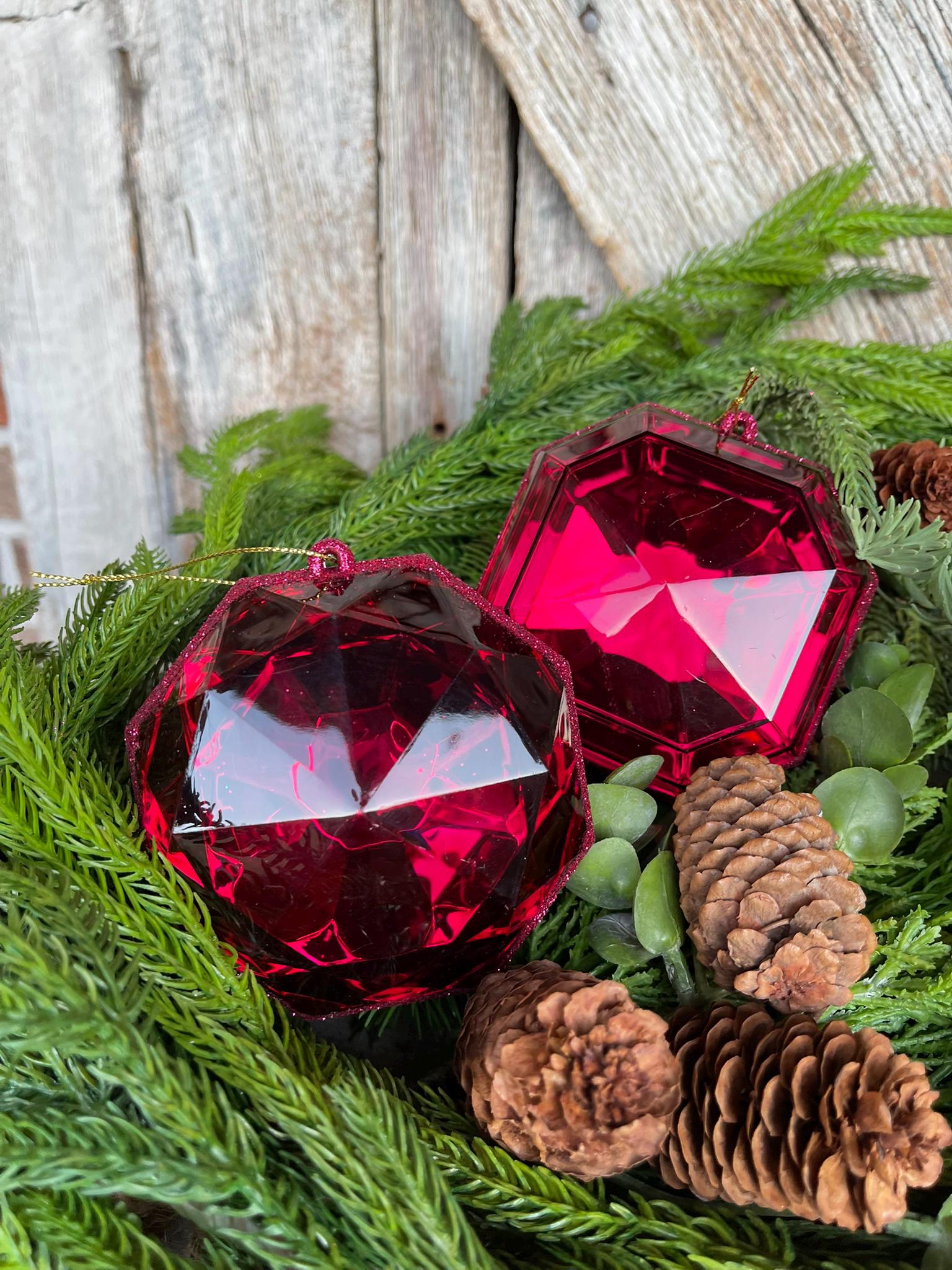 Burgundy Jewel Ornament, Set of 2, Burgundy Jewel Ornaments, Burgundy Ornaments, Gem Ornaments, Burgundy Crystal Ornaments, Christmas