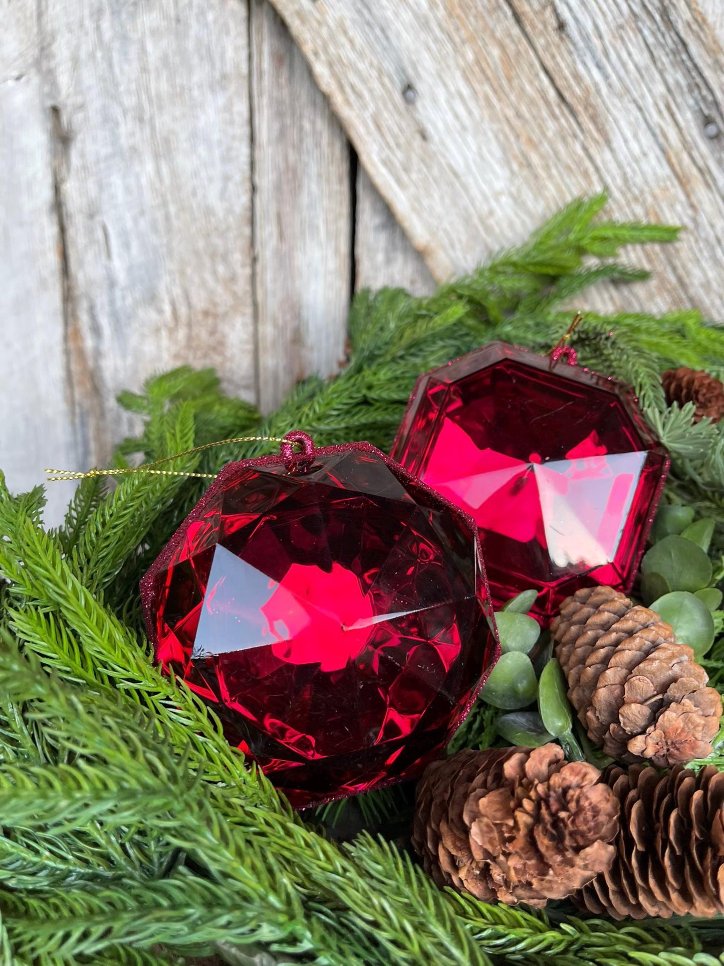 Burgundy Jewel Ornament, Set of 2, Burgundy Jewel Ornaments, Burgundy Ornaments, Gem Ornaments, Burgundy Crystal Ornaments, Christmas