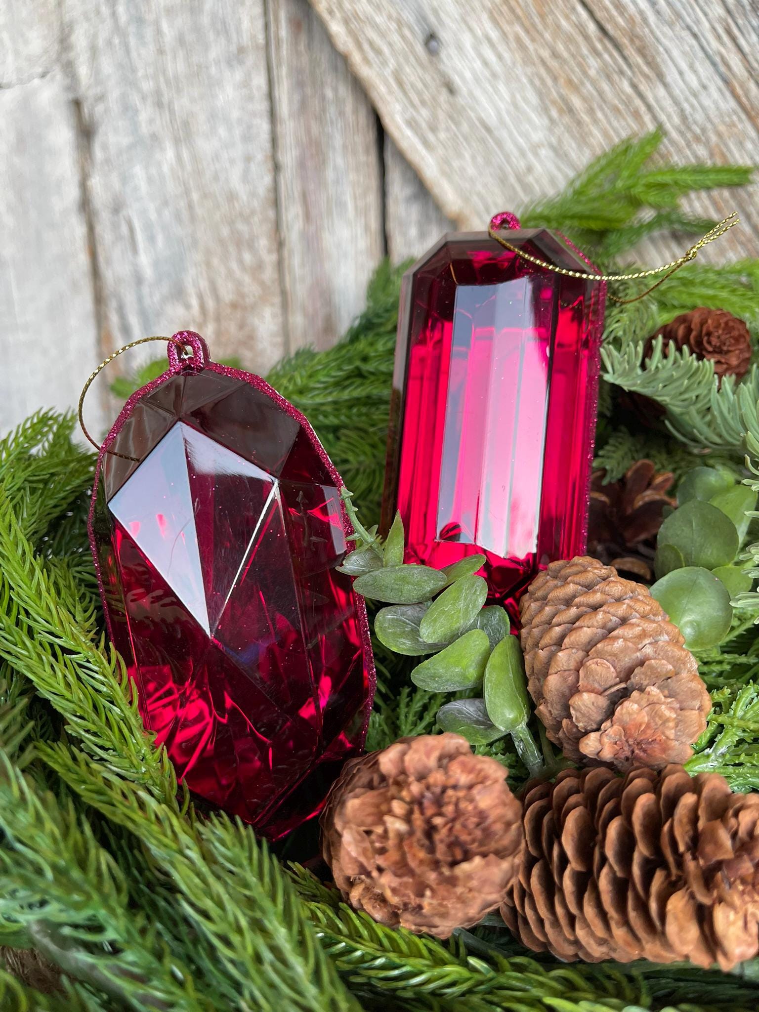 Burgundy Jewel Ornament, Set of 2, Burgundy Jewel Ornaments, Burgundy Ornaments, Gem Ornaments, Burgundy Crystal Ornaments, Christmas