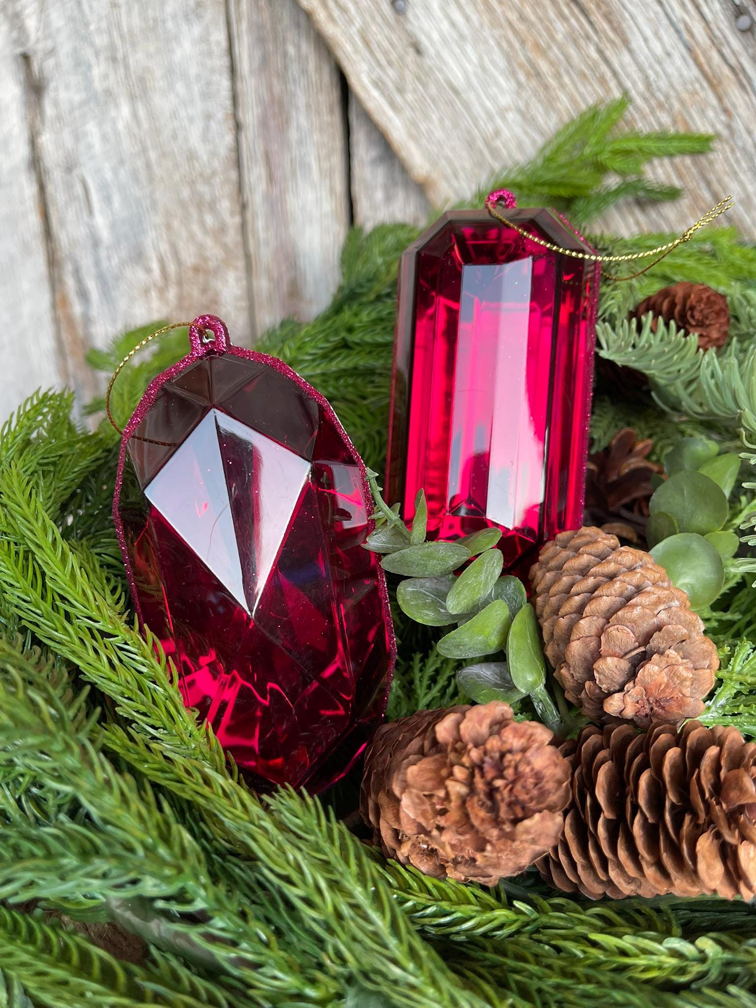 Burgundy Jewel Ornament, Set of 2, Burgundy Jewel Ornaments, Burgundy Ornaments, Gem Ornaments, Burgundy Crystal Ornaments, Christmas