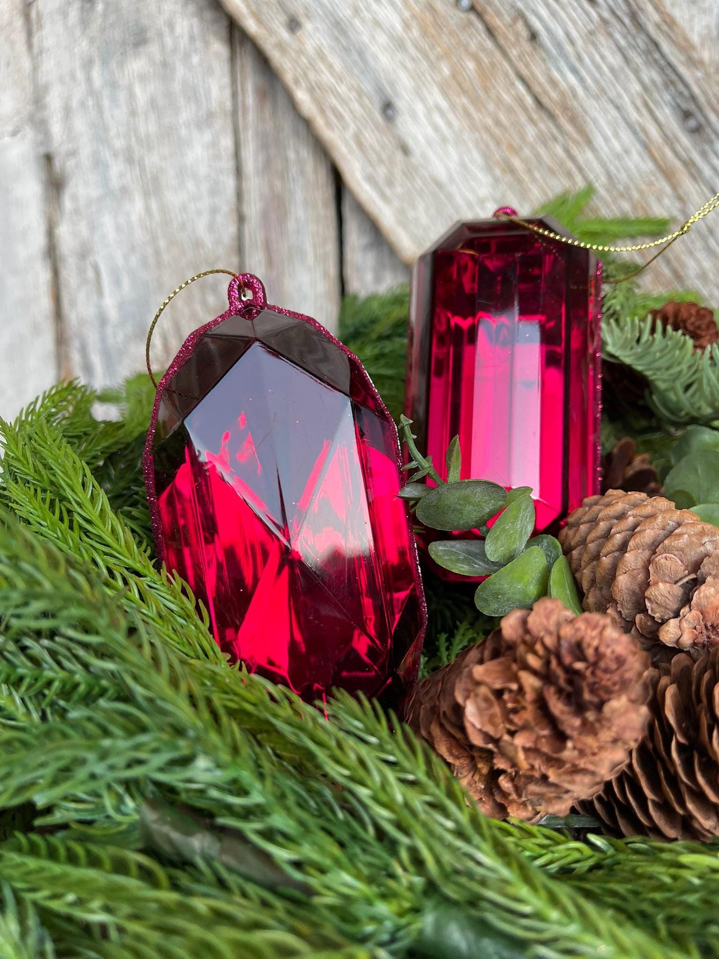 Burgundy Jewel Ornament, Set of 2, Burgundy Jewel Ornaments, Burgundy Ornaments, Gem Ornaments, Burgundy Crystal Ornaments, Christmas