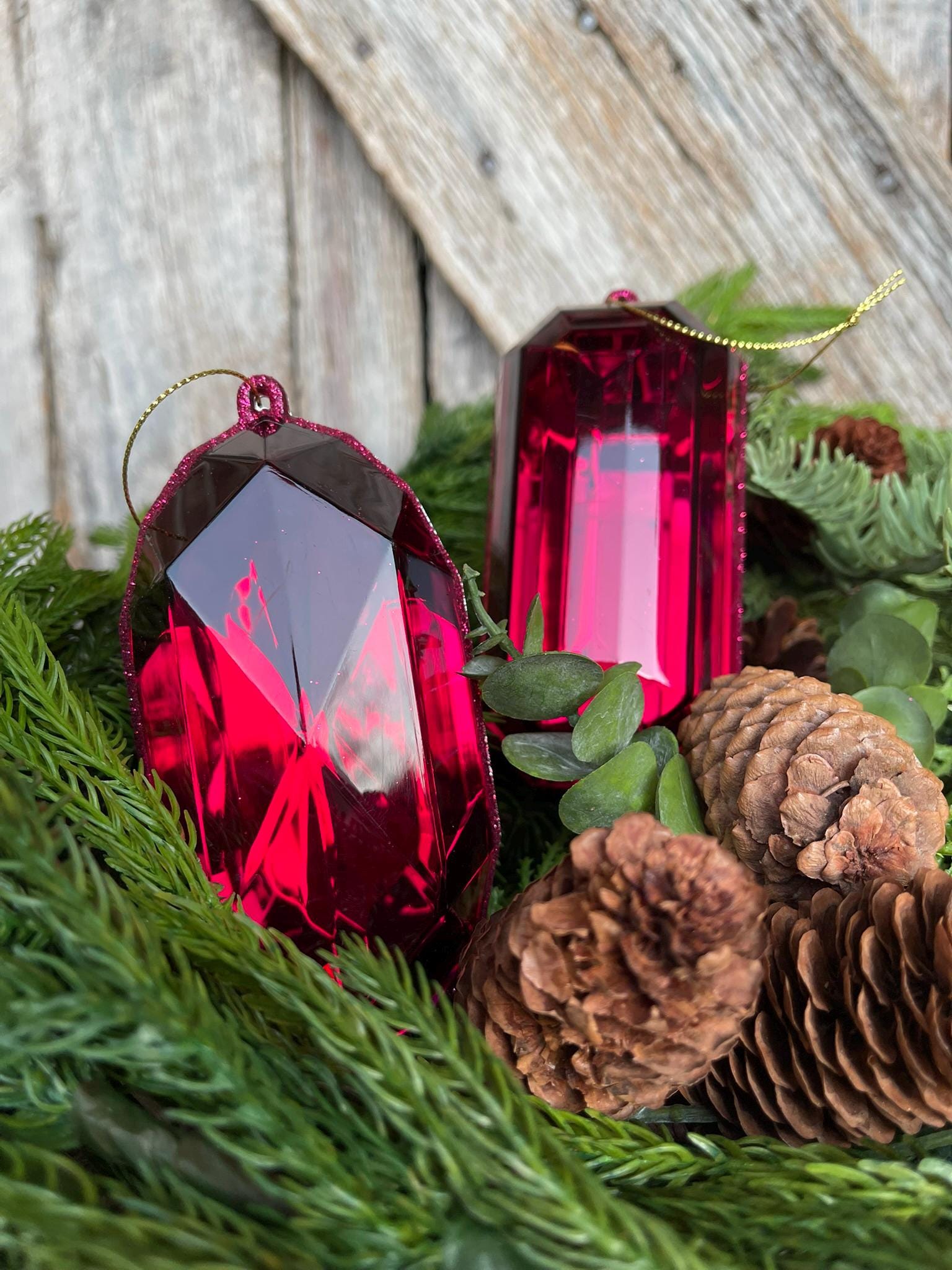 Burgundy Jewel Ornament, Set of 2, Burgundy Jewel Ornaments, Burgundy Ornaments, Gem Ornaments, Burgundy Crystal Ornaments, Christmas