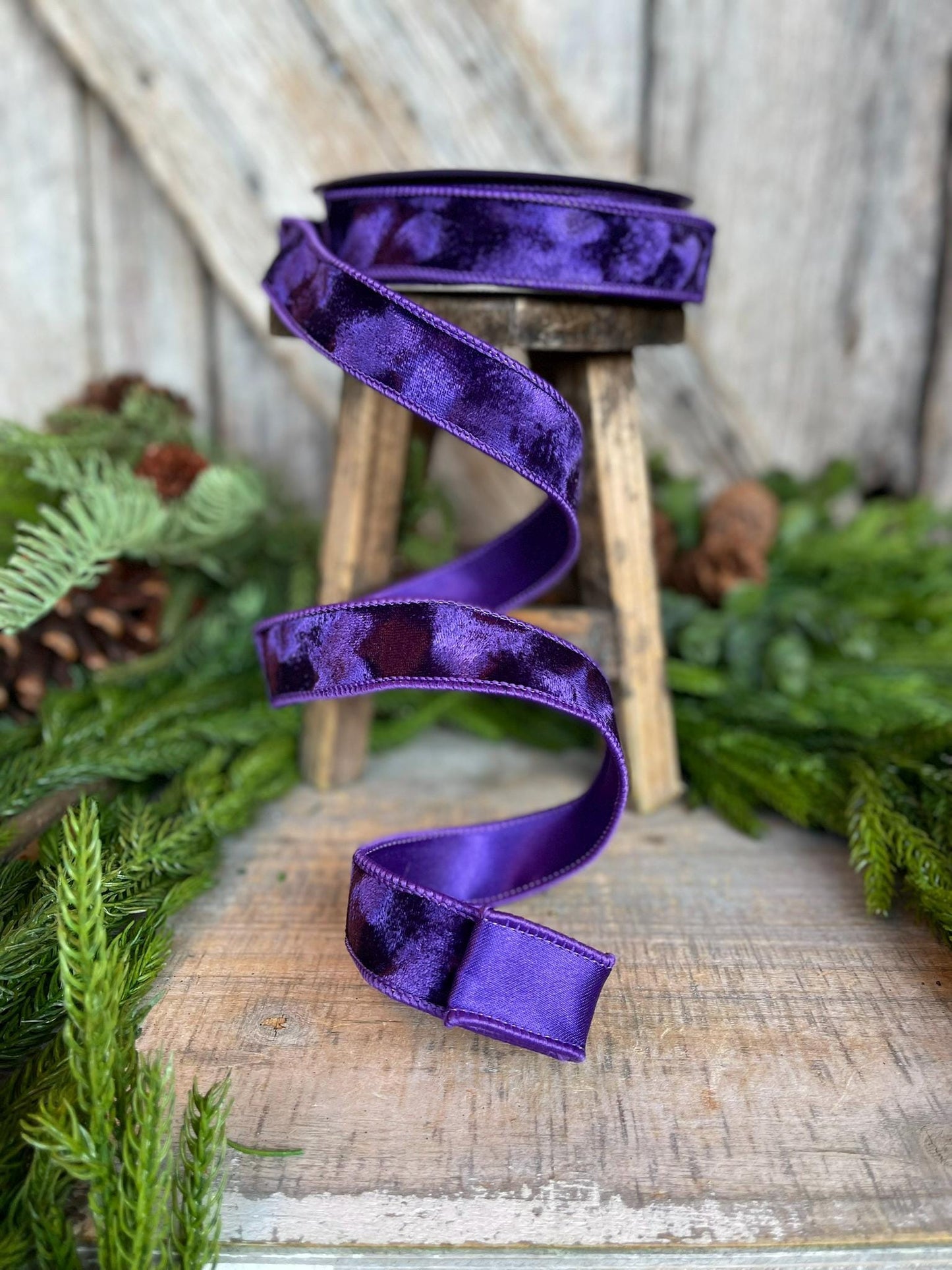 1" Purple Velvet Ribbon, Silken Velvet Ribbon, Farrisilk Wired Velvet Ribbon, wired, Christmas Ribbon, Purple Velvet Ribbon